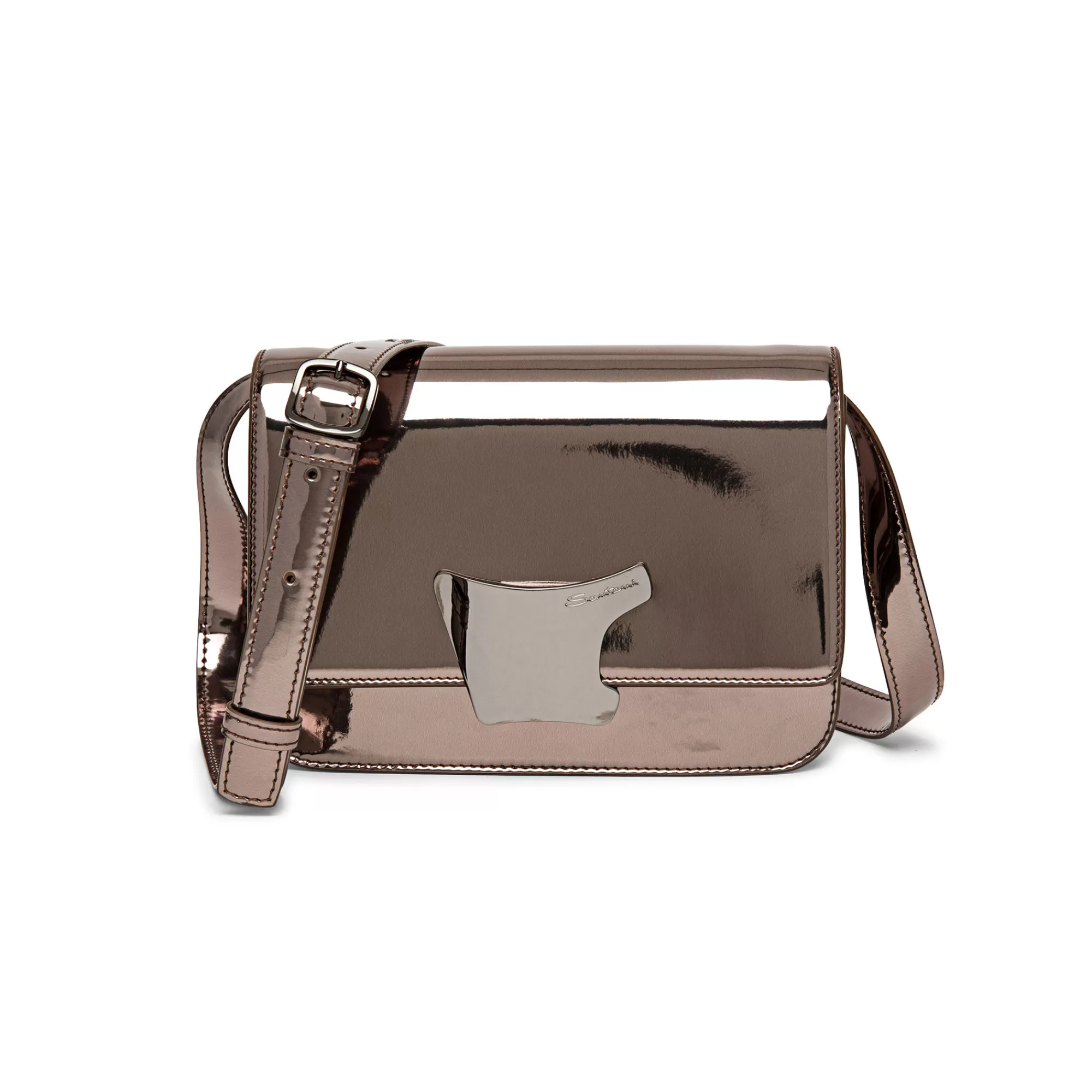 Fashion Borsa a tracolla in materiale specchiato color piombo Borse