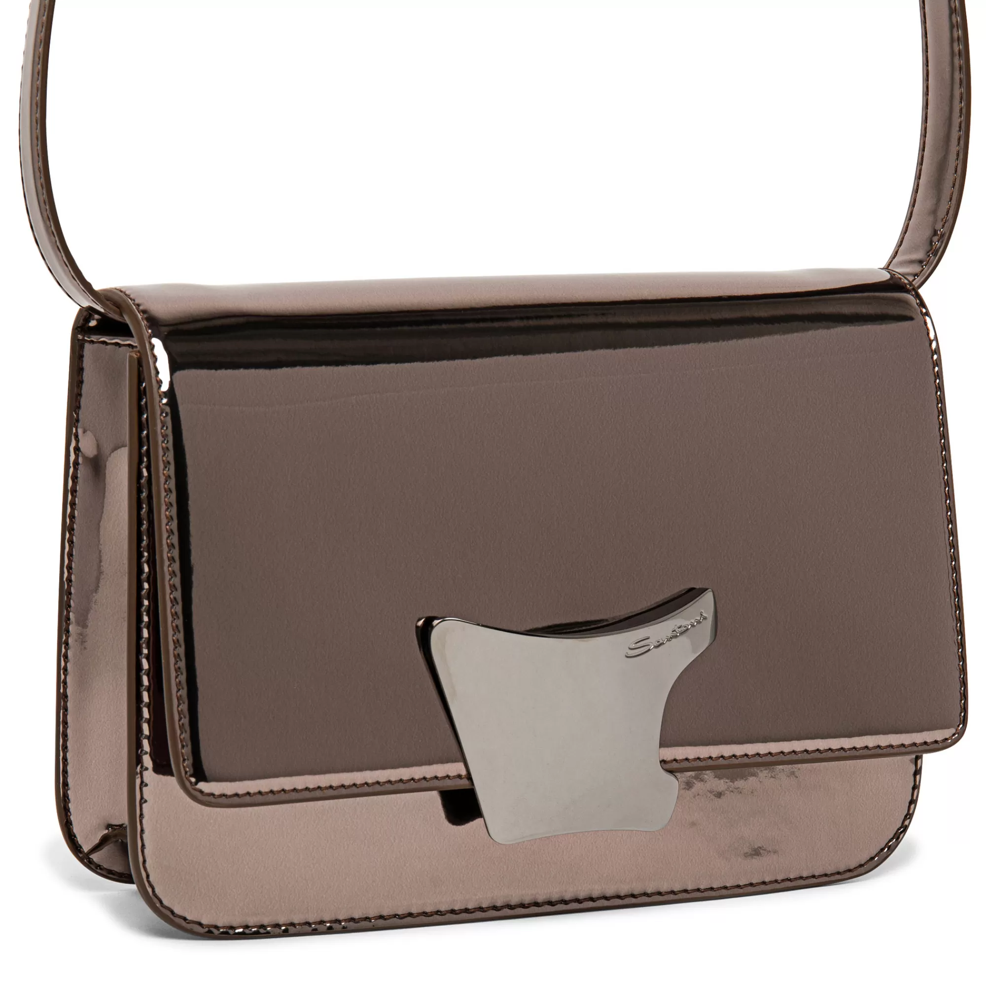 Fashion Borsa a tracolla in materiale specchiato color piombo Borse