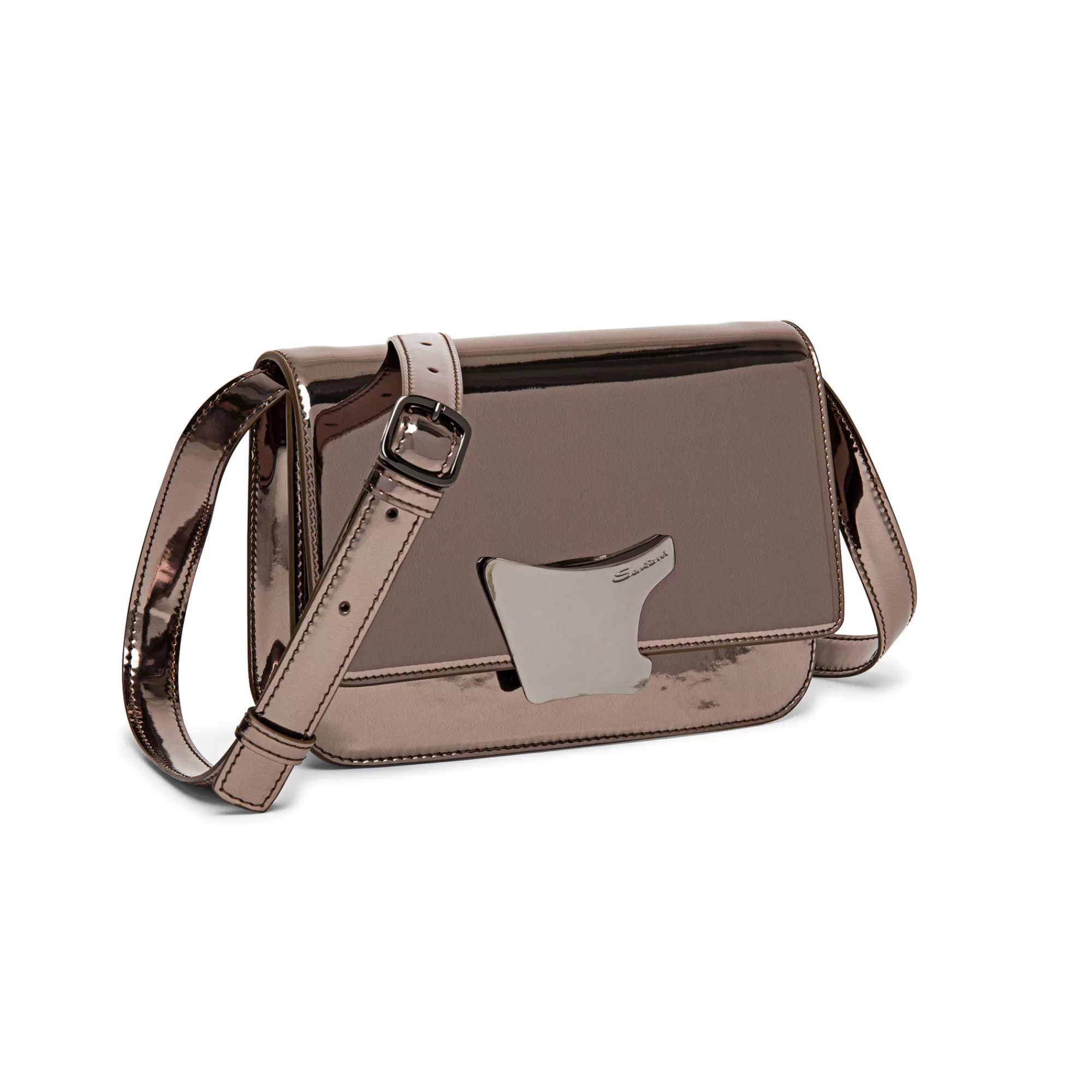 Fashion Borsa a tracolla in materiale specchiato color piombo Borse