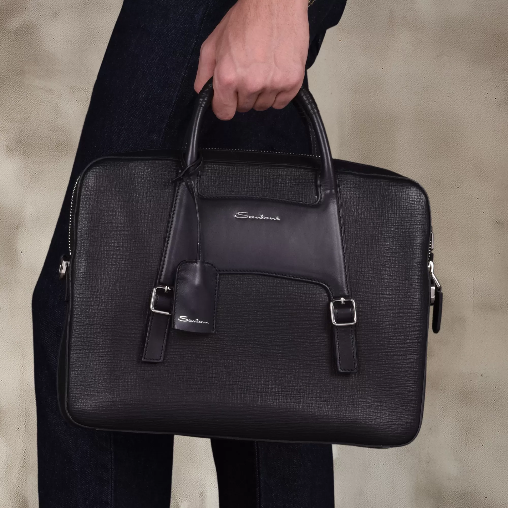 Online Briefcase in pelle stampata nera Borse & Zaini