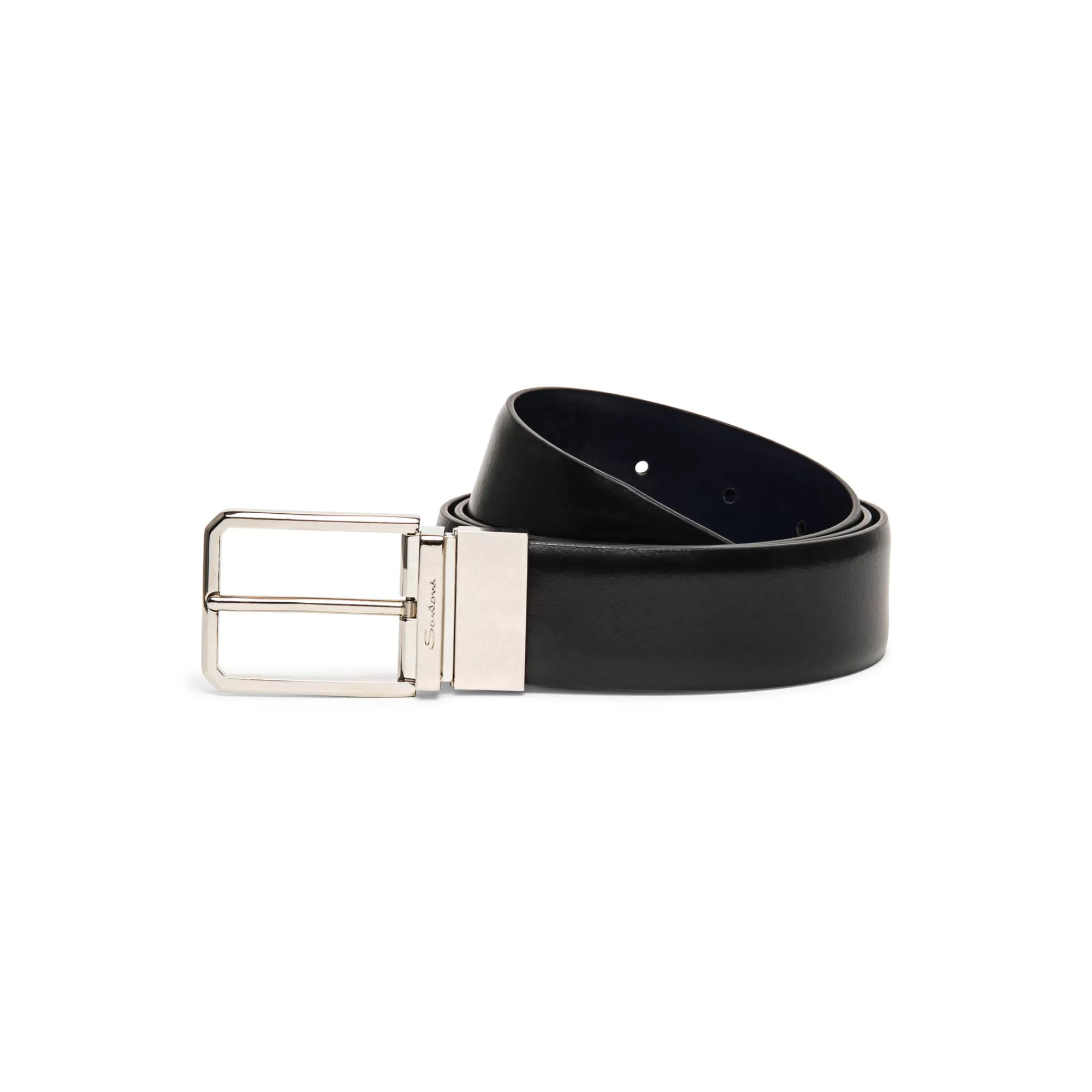 Cheap Cintura regolabile e reversibile in pelle nera e blu Cinture