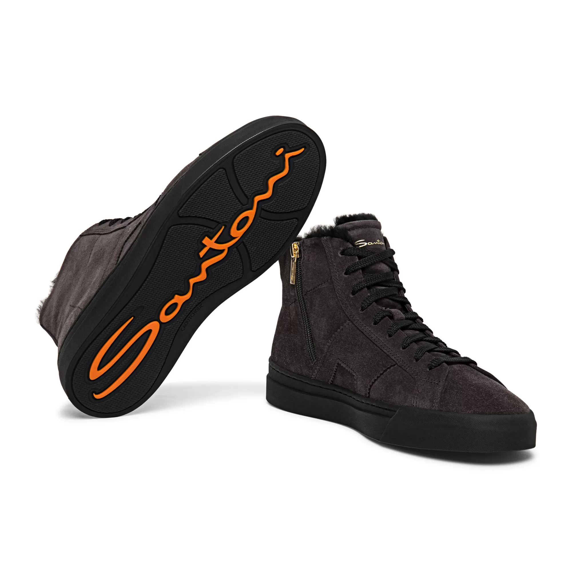 Online Double buckle sneaker alta con pelliccia da uomo in suede grigio Vedi tutte le calzature | Sneakers