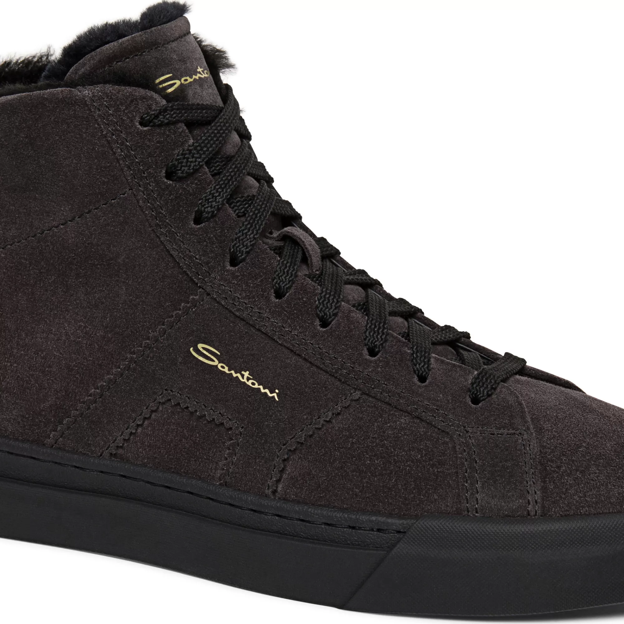Online Double buckle sneaker alta con pelliccia da uomo in suede grigio Vedi tutte le calzature | Sneakers