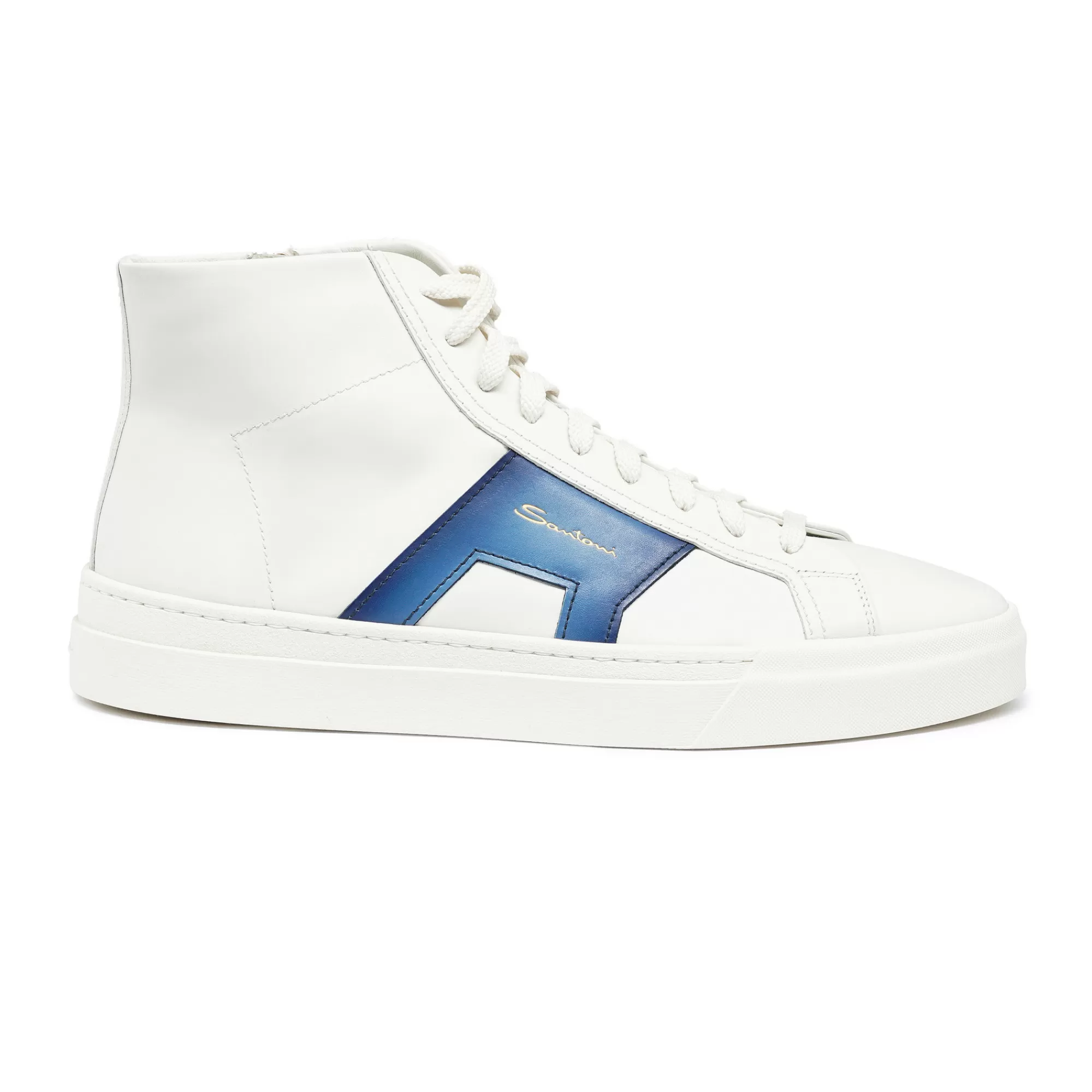 Cheap Double buckle sneaker alta da uomo in pelle bianca e blu Vedi tutte le calzature | Sneakers