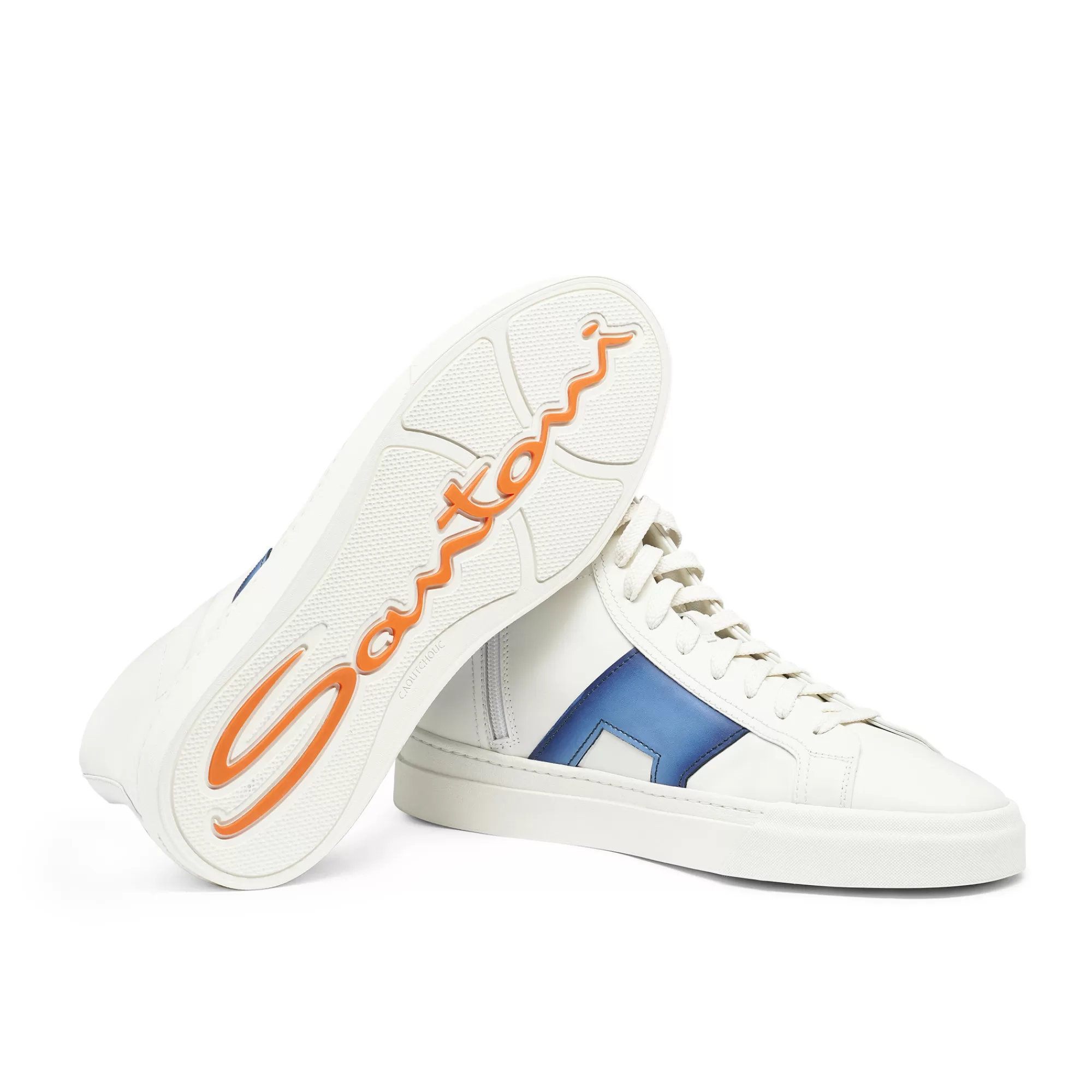 Cheap Double buckle sneaker alta da uomo in pelle bianca e blu Vedi tutte le calzature | Sneakers