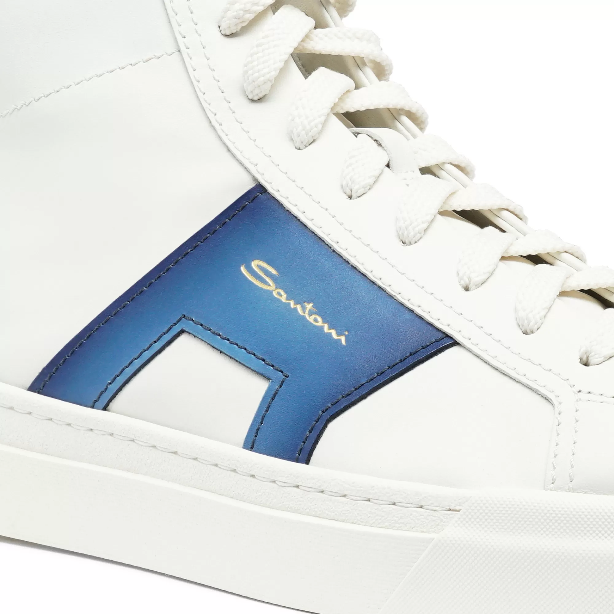 Cheap Double buckle sneaker alta da uomo in pelle bianca e blu Vedi tutte le calzature | Sneakers