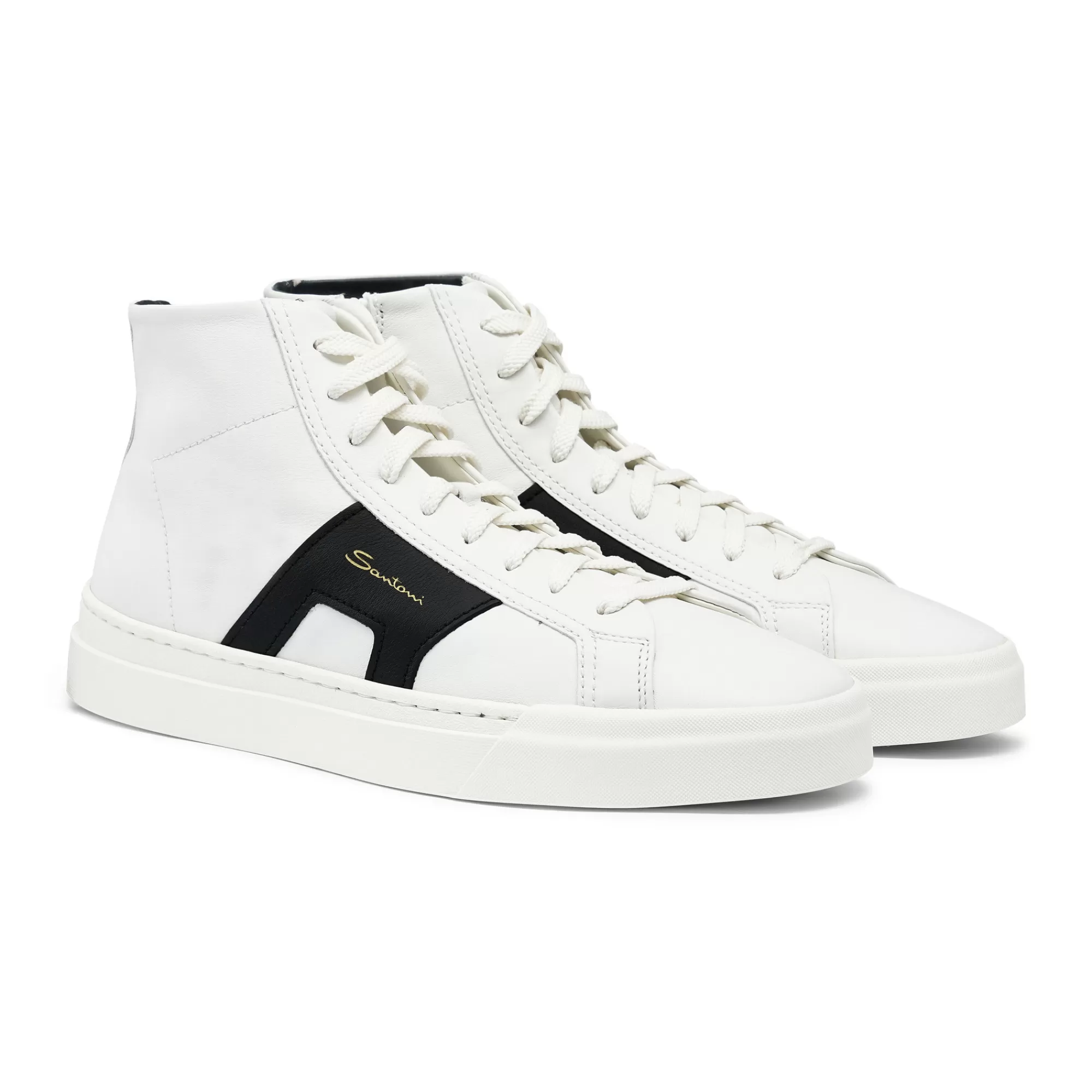 Cheap Double buckle sneaker alta da uomo in pelle bianca e nera Vedi tutte le calzature | Sneakers