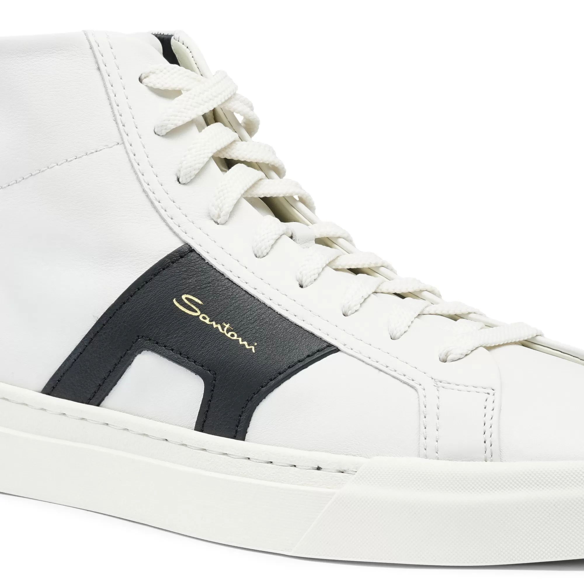 Cheap Double buckle sneaker alta da uomo in pelle bianca e nera Vedi tutte le calzature | Sneakers