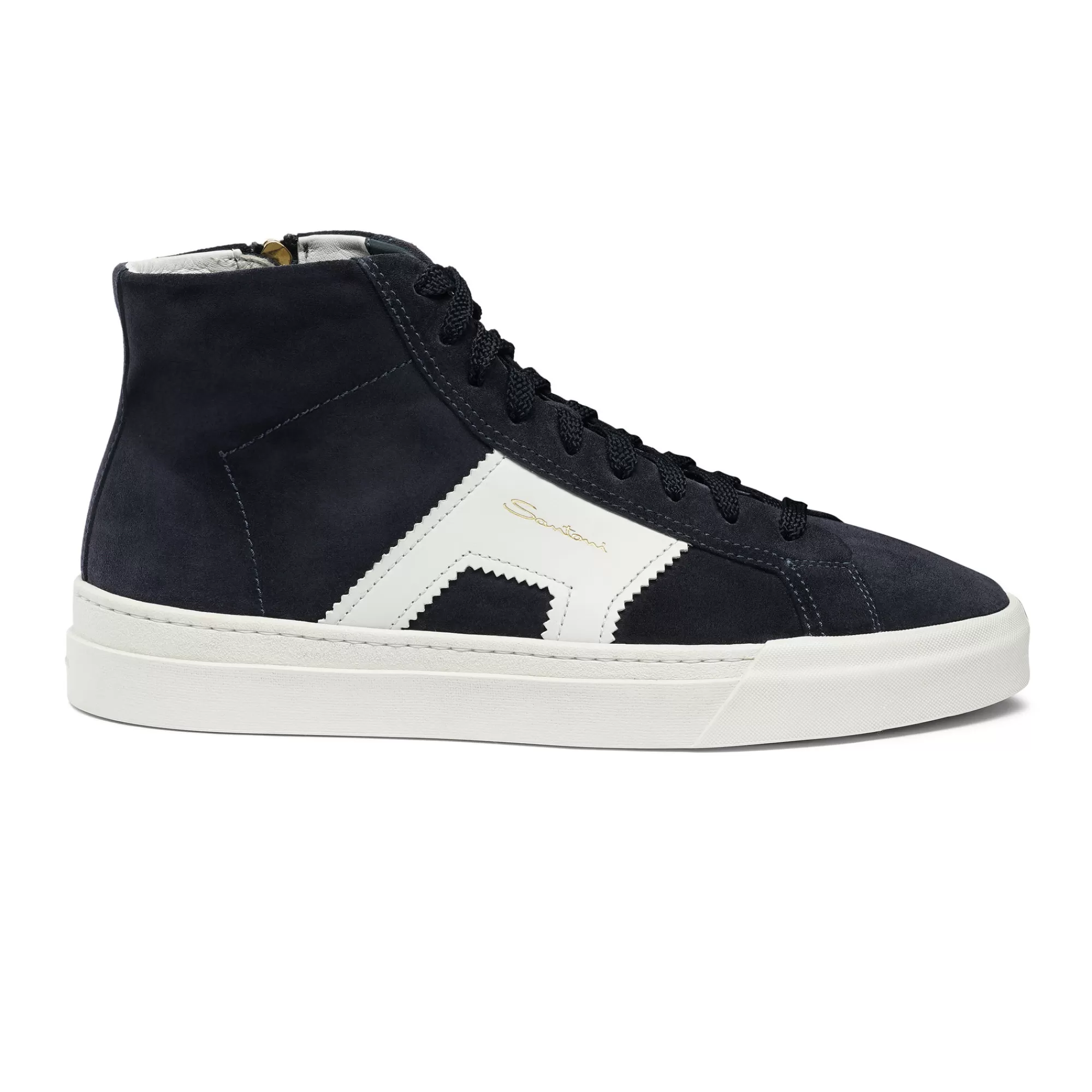 Flash Sale Double buckle sneaker alta da uomo in suede e pelle blu e bianca Vedi tutte le calzature | Sneakers