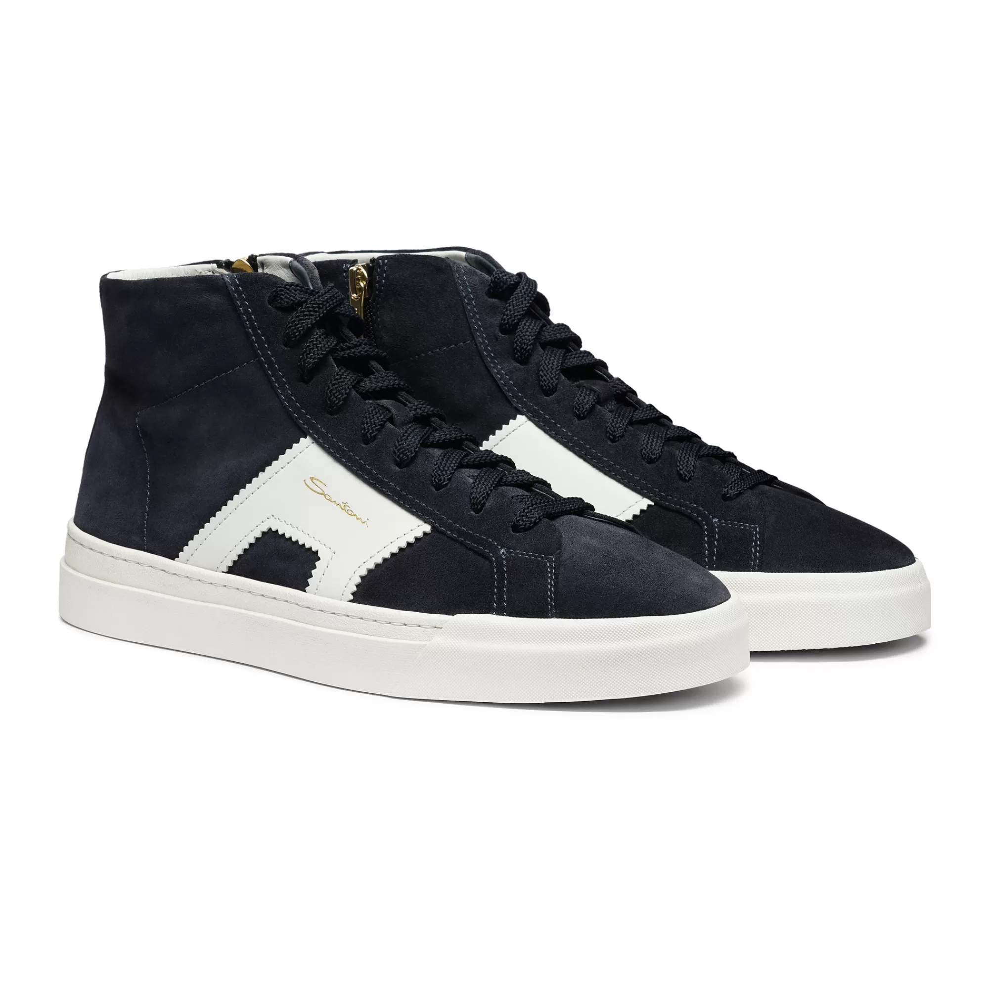 Flash Sale Double buckle sneaker alta da uomo in suede e pelle blu e bianca Vedi tutte le calzature | Sneakers
