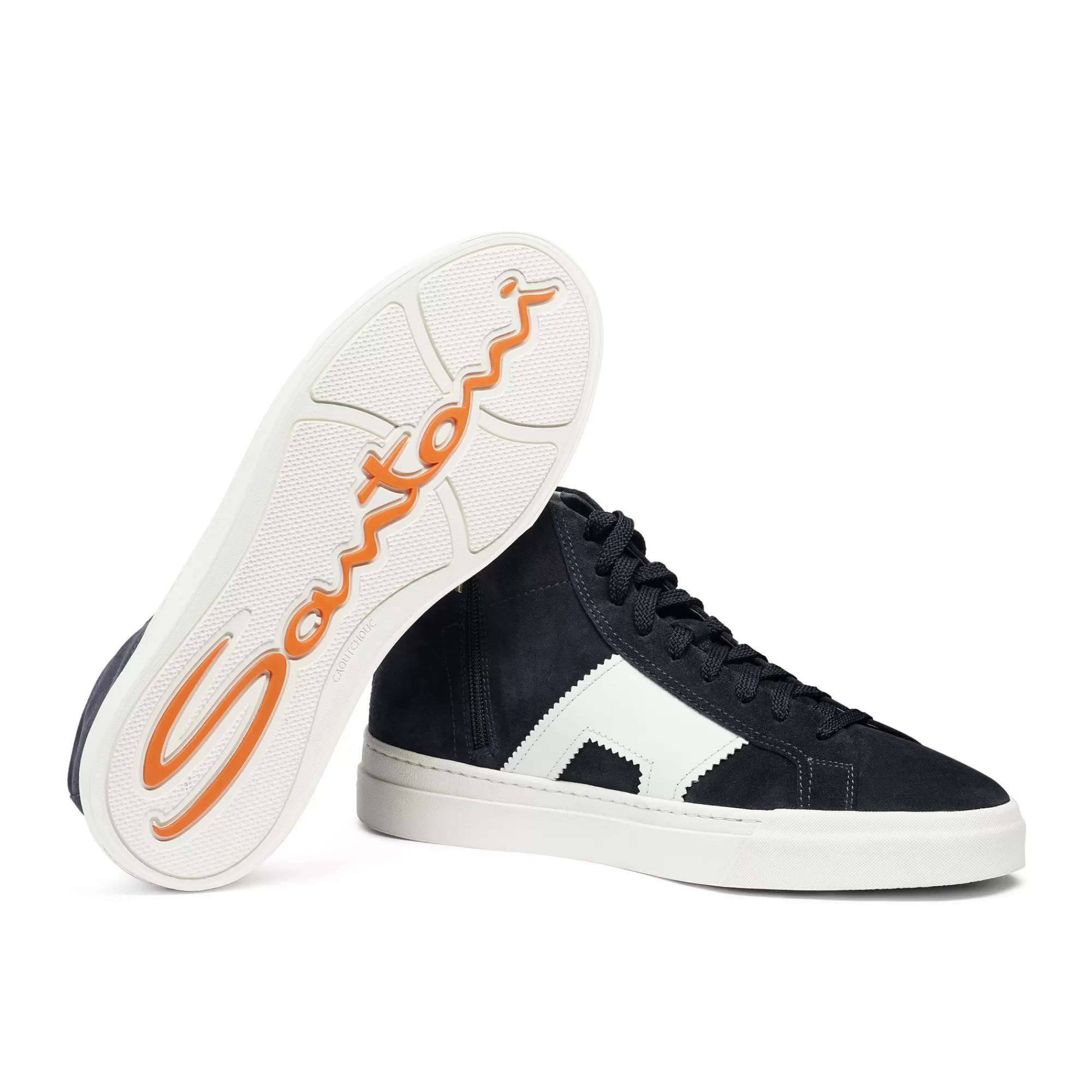 Flash Sale Double buckle sneaker alta da uomo in suede e pelle blu e bianca Vedi tutte le calzature | Sneakers