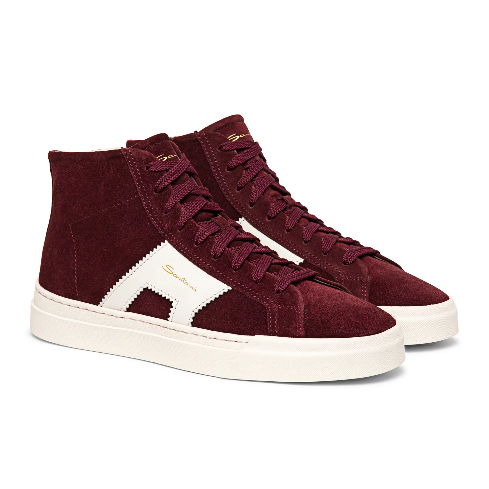Clearance Double buckle sneaker alta da uomo in suede e pelle bordeaux e bianca Vedi tutte le calzature | Sneakers