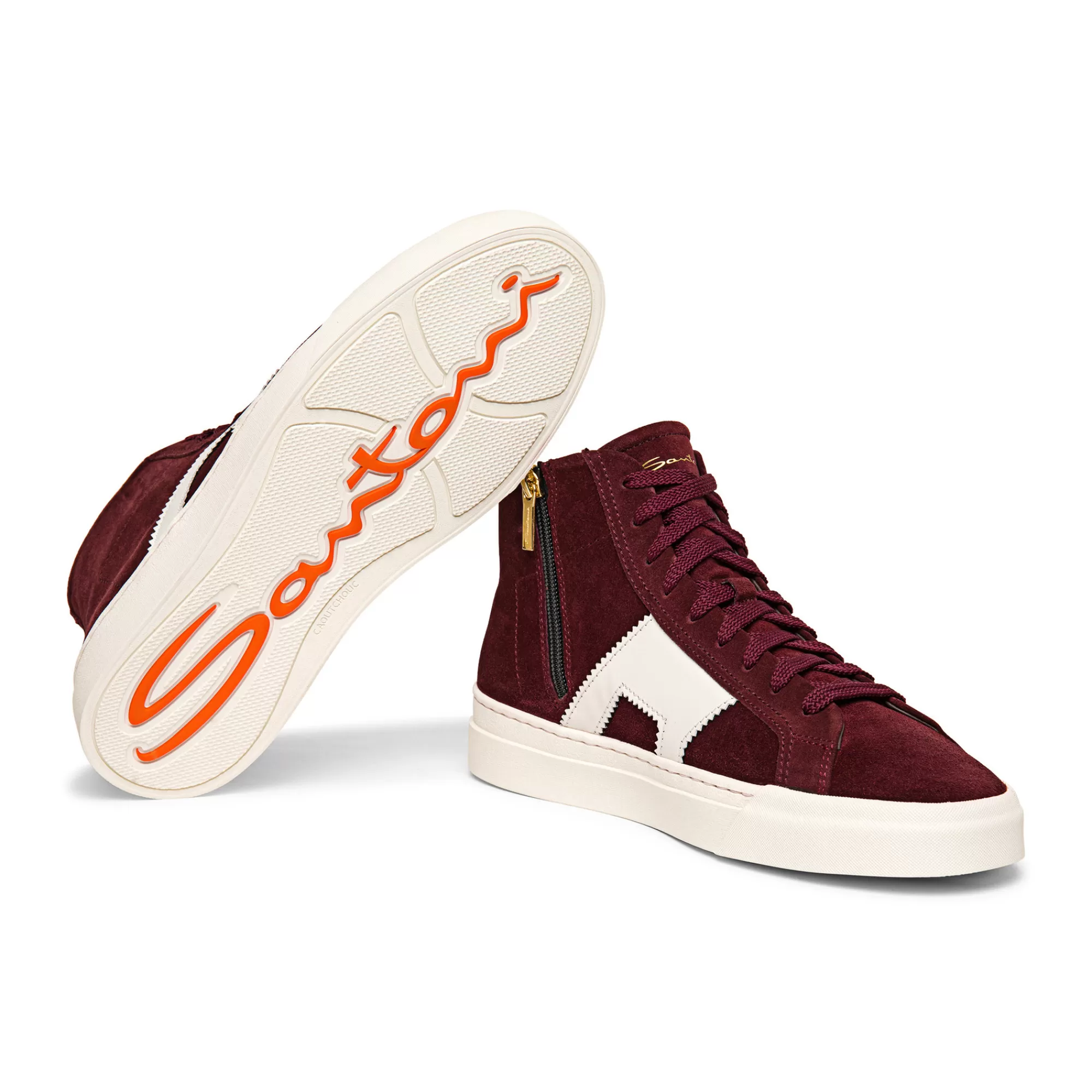 Clearance Double buckle sneaker alta da uomo in suede e pelle bordeaux e bianca Vedi tutte le calzature | Sneakers