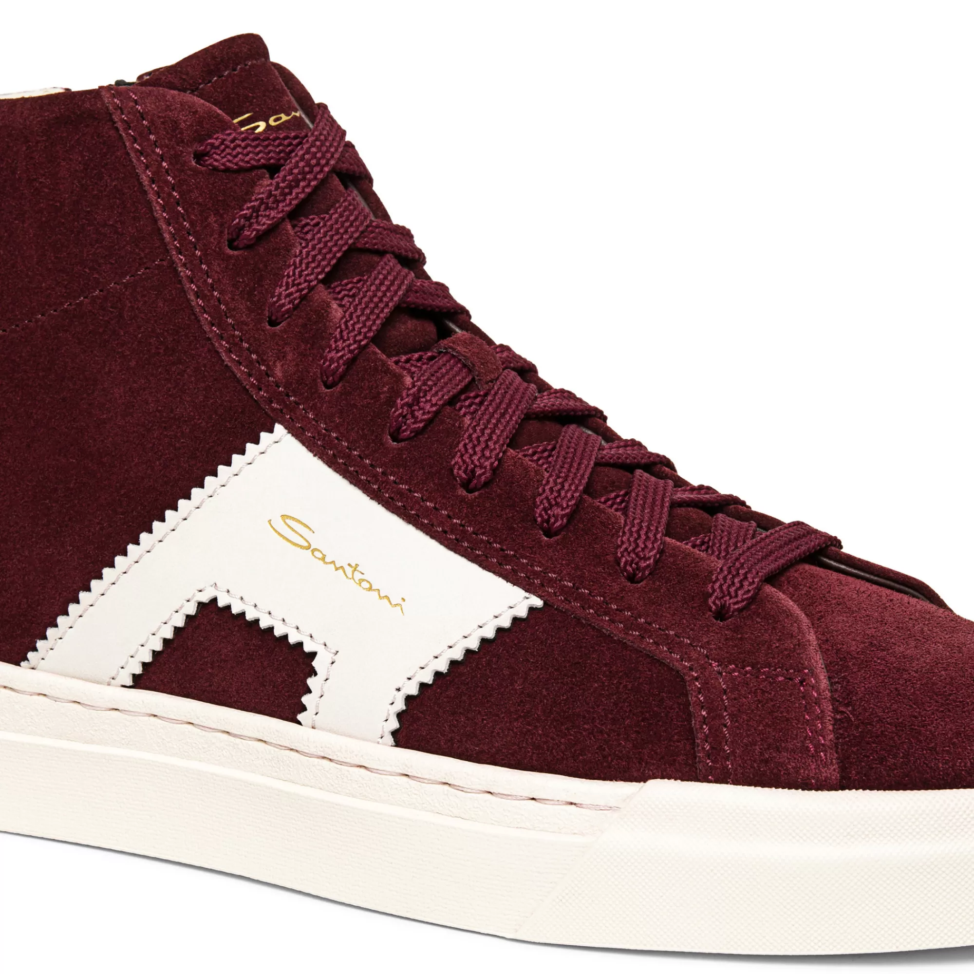 Clearance Double buckle sneaker alta da uomo in suede e pelle bordeaux e bianca Vedi tutte le calzature | Sneakers