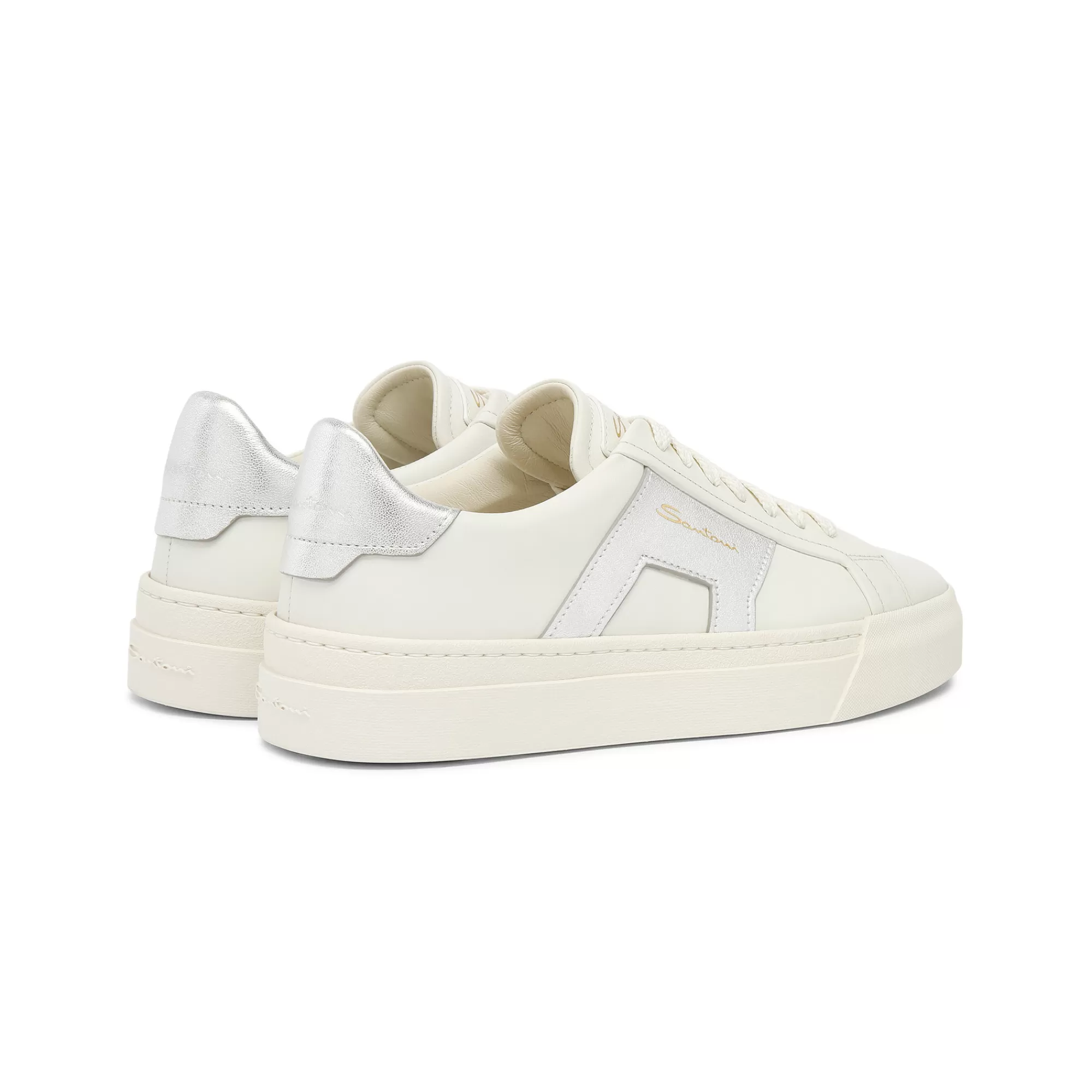Cheap Double buckle sneaker da donna in pelle bianca e argento Vedi tutte le calzature | Sneakers