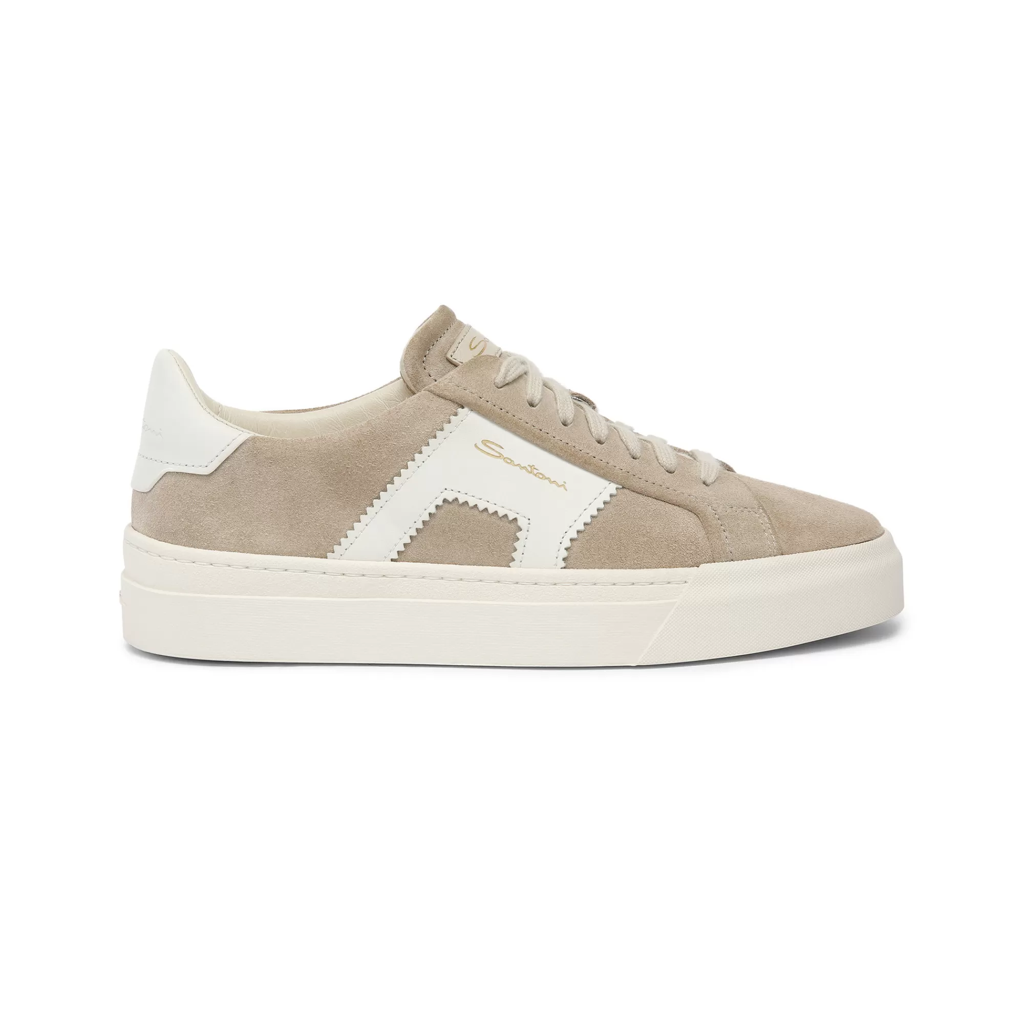 Shop Double buckle sneaker da donna in suede e pelle beige e bianca Vedi tutte le calzature | Sneakers