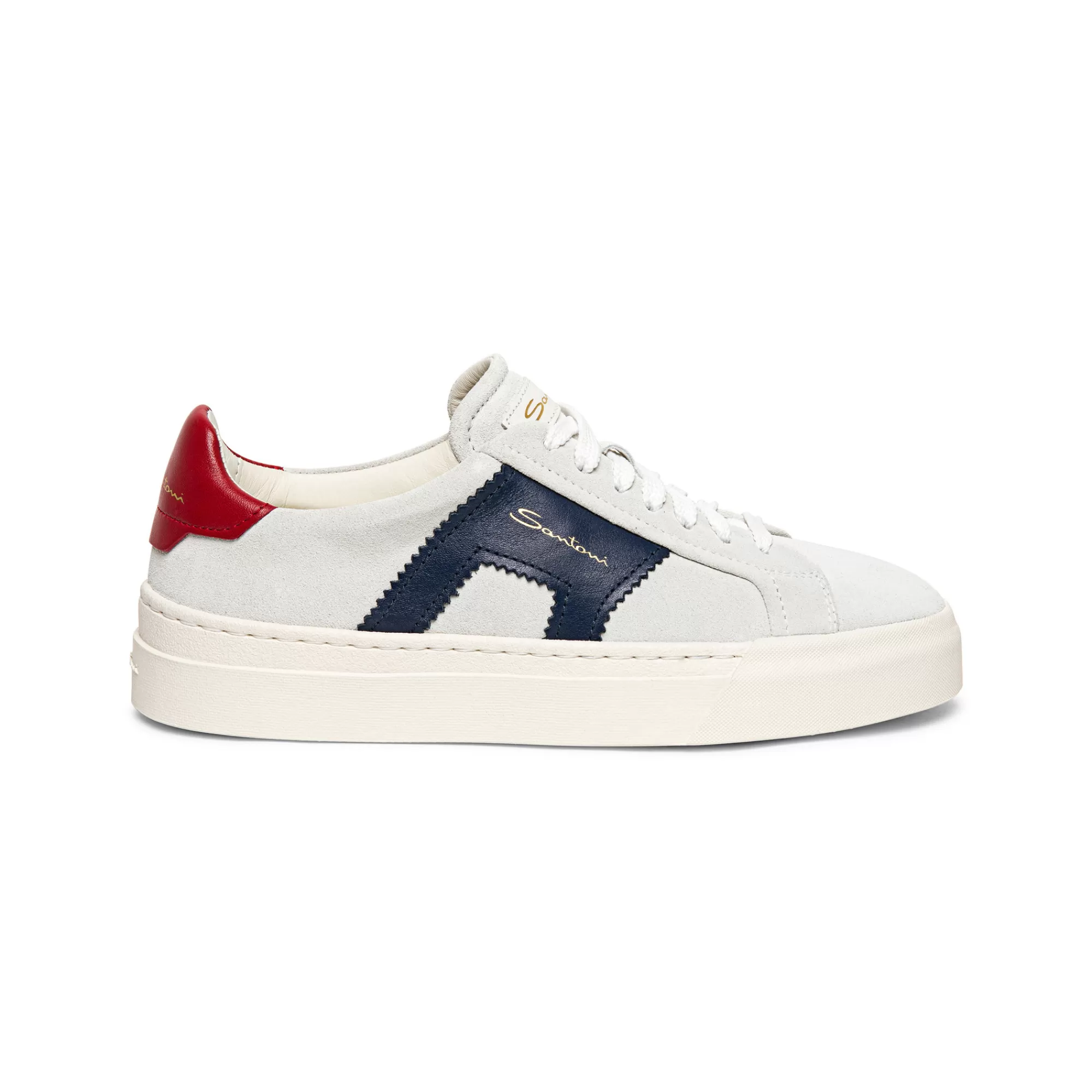 Flash Sale Double buckle sneaker da donna in suede e pelle bianca, blu e rossa Vedi tutte le calzature | Sneakers