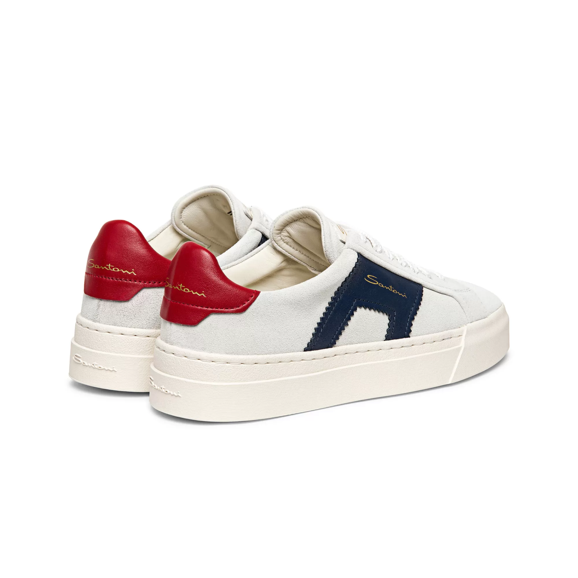 Flash Sale Double buckle sneaker da donna in suede e pelle bianca, blu e rossa Vedi tutte le calzature | Sneakers