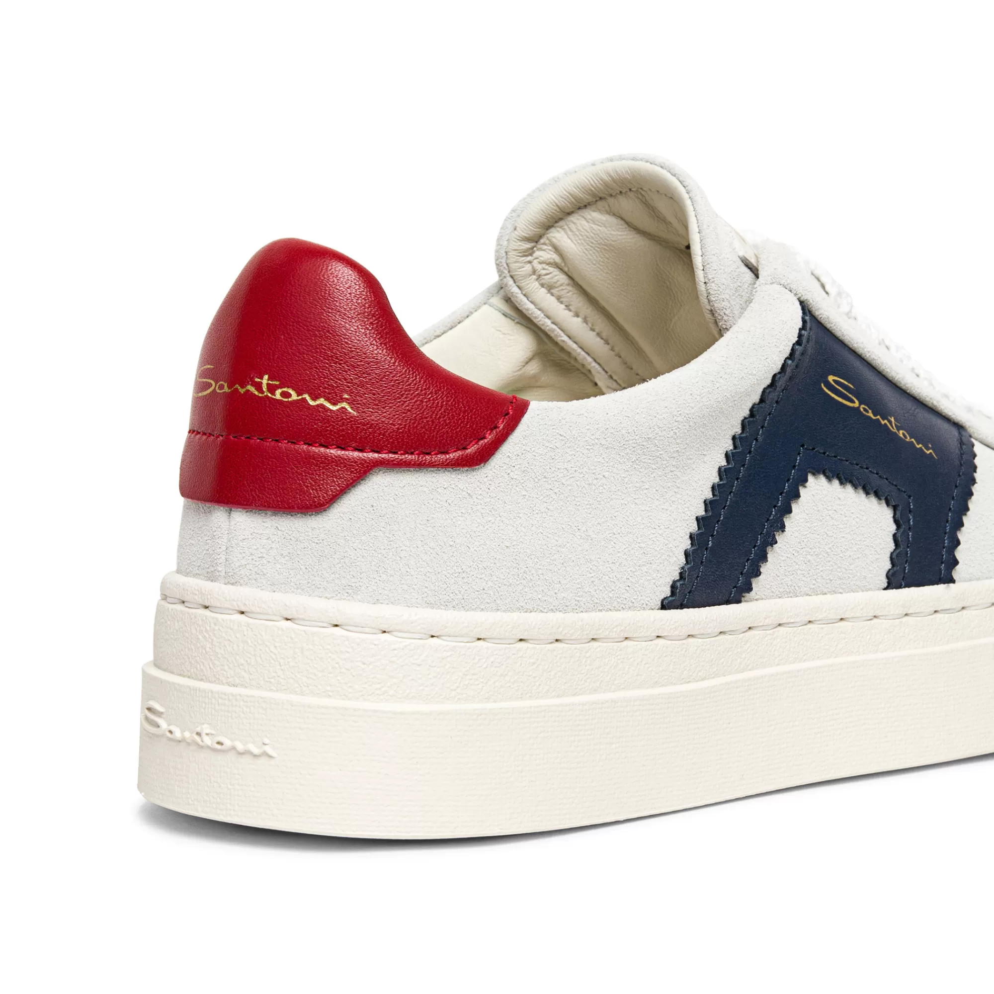 Flash Sale Double buckle sneaker da donna in suede e pelle bianca, blu e rossa Vedi tutte le calzature | Sneakers