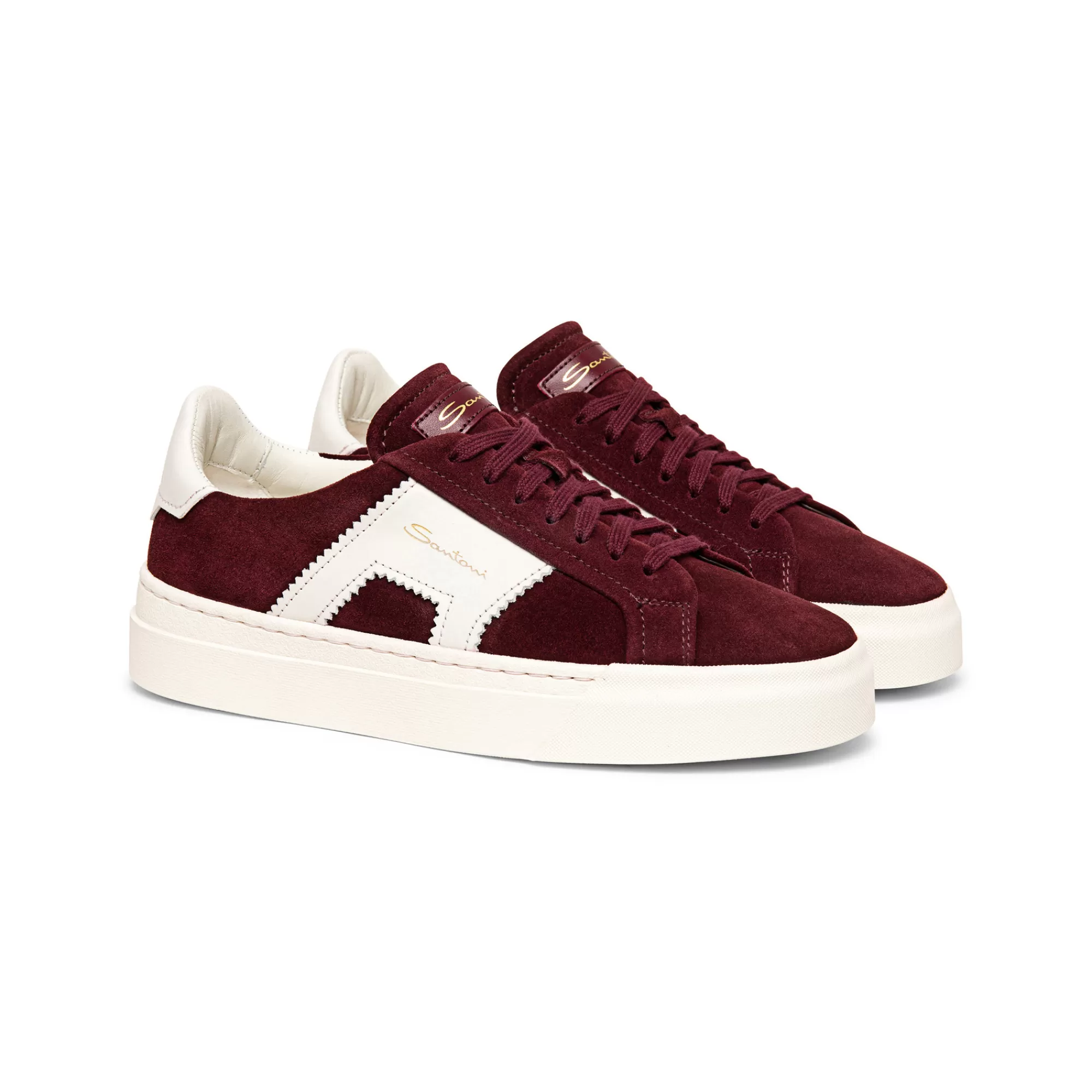 Cheap Double buckle sneaker da donna in suede e pelle bordeaux e bianca Vedi tutte le calzature | Sneakers