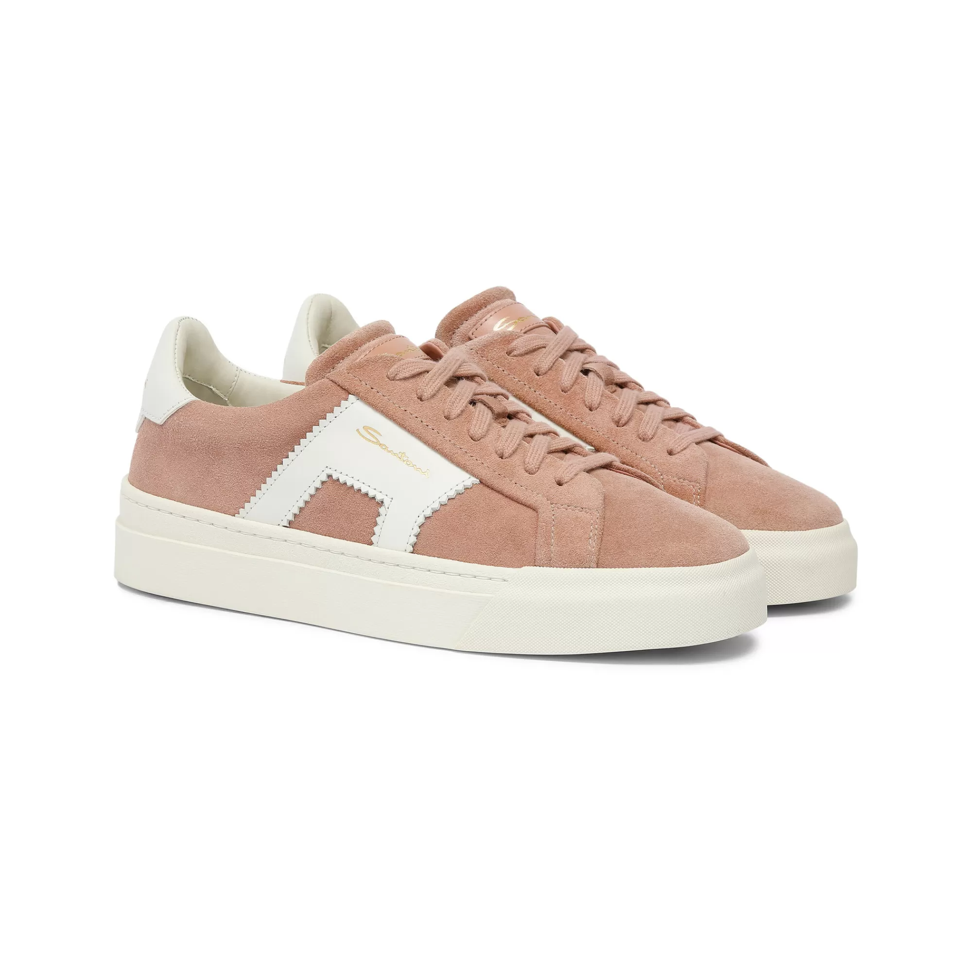 Clearance Double buckle sneaker da donna in suede e pelle rosa e bianca Vedi tutte le calzature | Sneakers