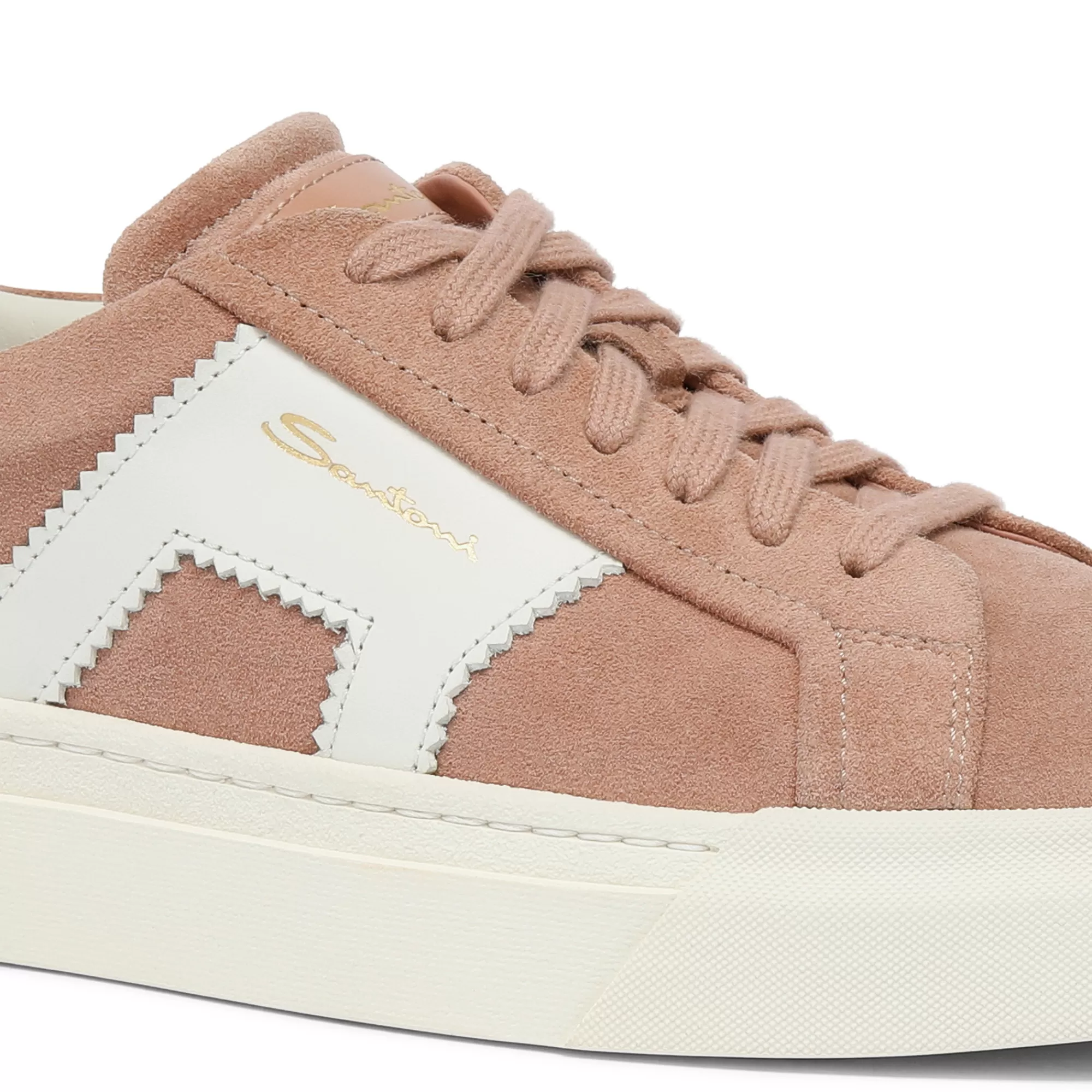 Clearance Double buckle sneaker da donna in suede e pelle rosa e bianca Vedi tutte le calzature | Sneakers
