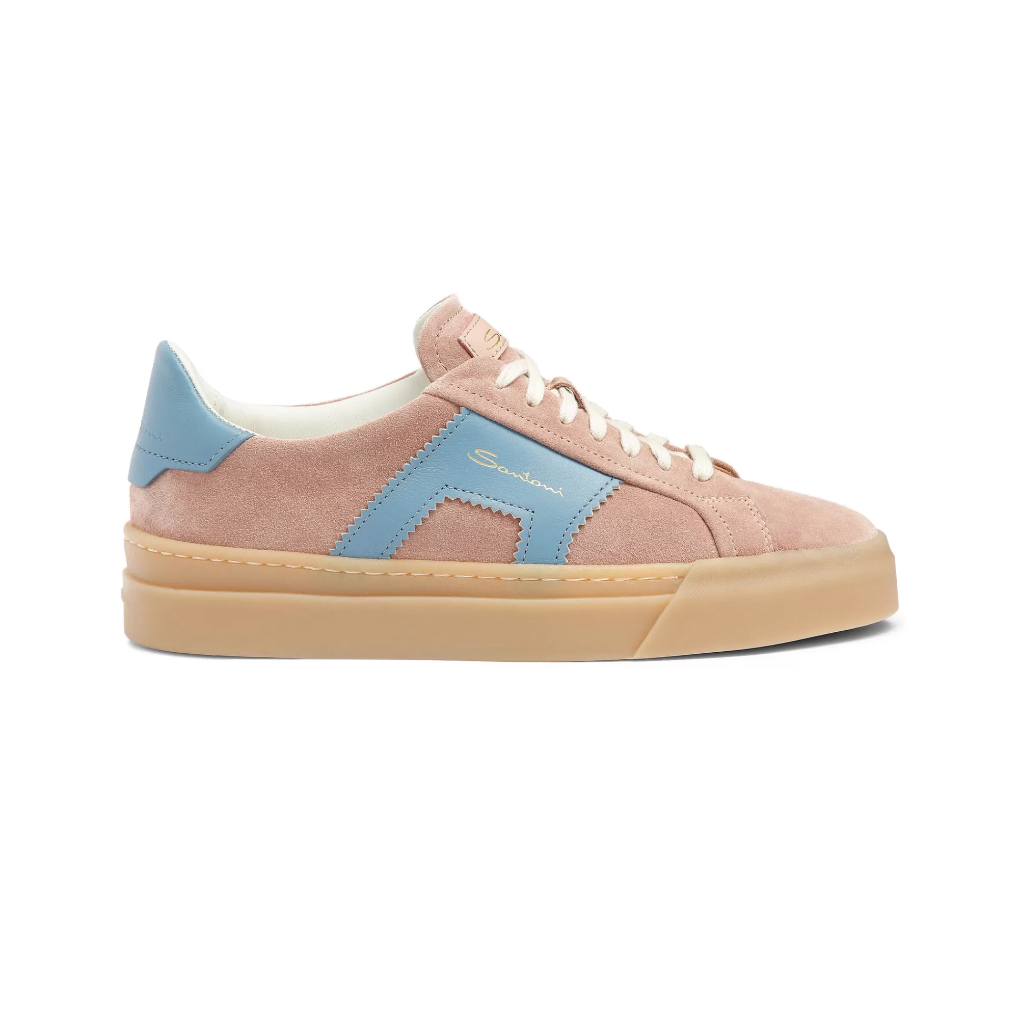Flash Sale Double buckle sneaker da donna in suede e pelle rosa ed azzurro Vedi tutte le calzature | Sneakers