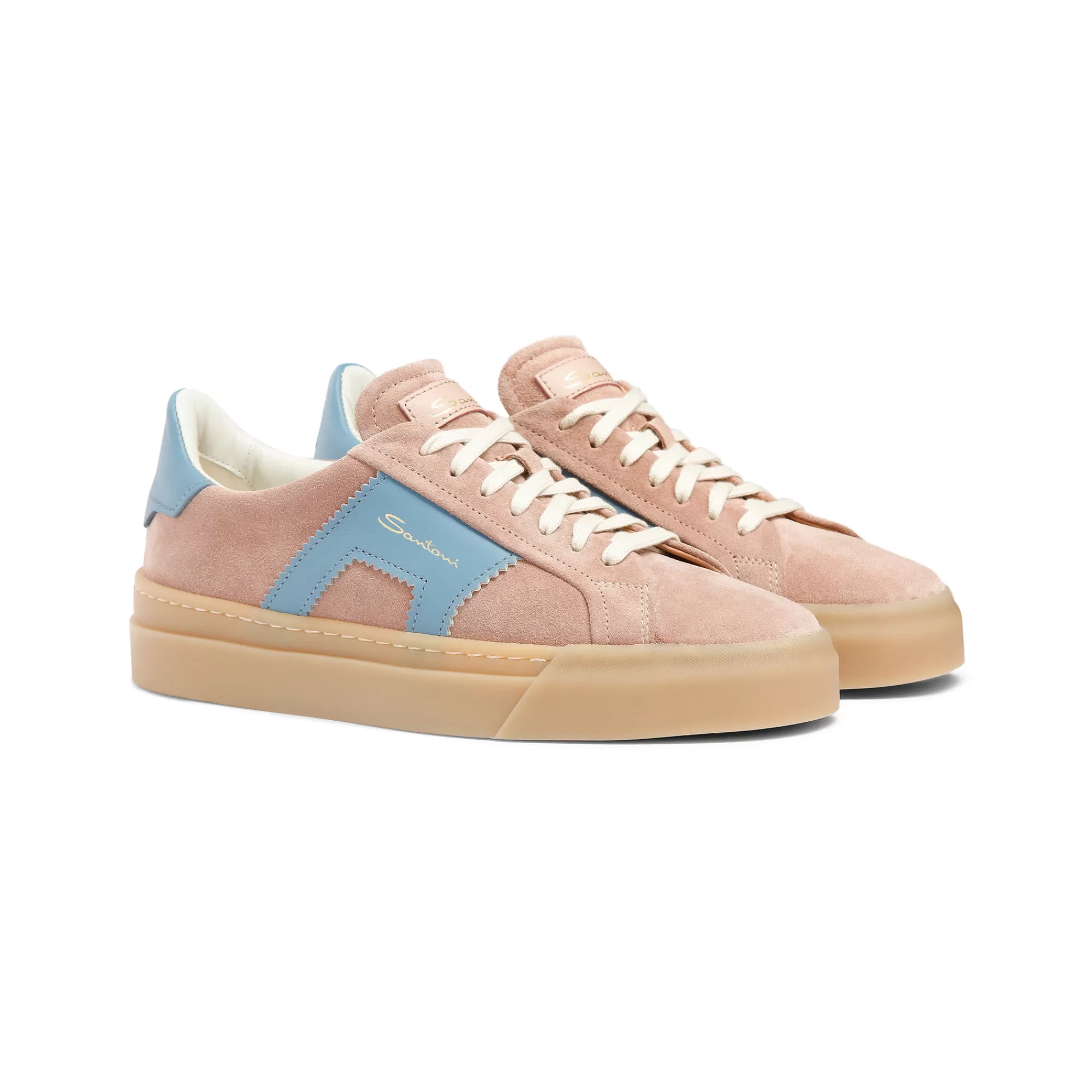 Flash Sale Double buckle sneaker da donna in suede e pelle rosa ed azzurro Vedi tutte le calzature | Sneakers