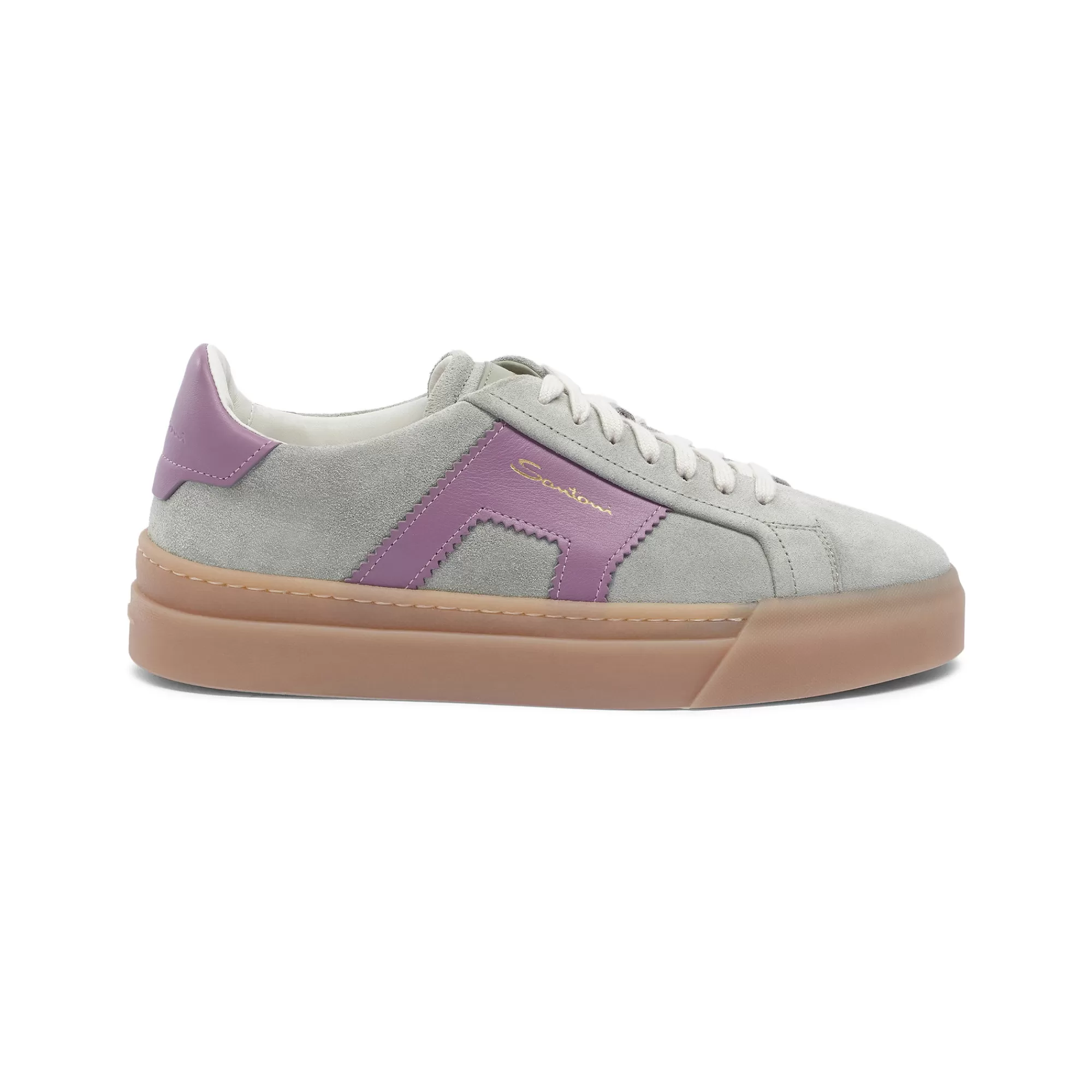 Shop Double buckle sneaker da donna in suede e pelle verde e viola Vedi tutte le calzature | Sneakers
