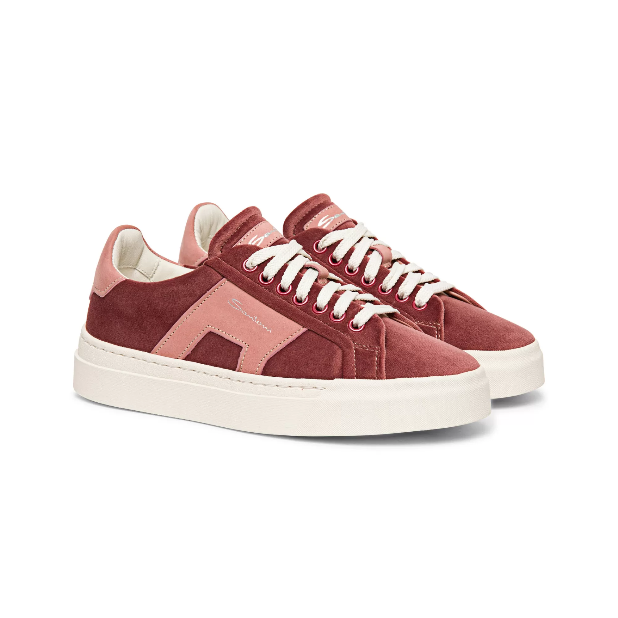 Cheap Double buckle sneaker da donna in velluto e nabuk rosa Vedi tutte le calzature | Sneakers