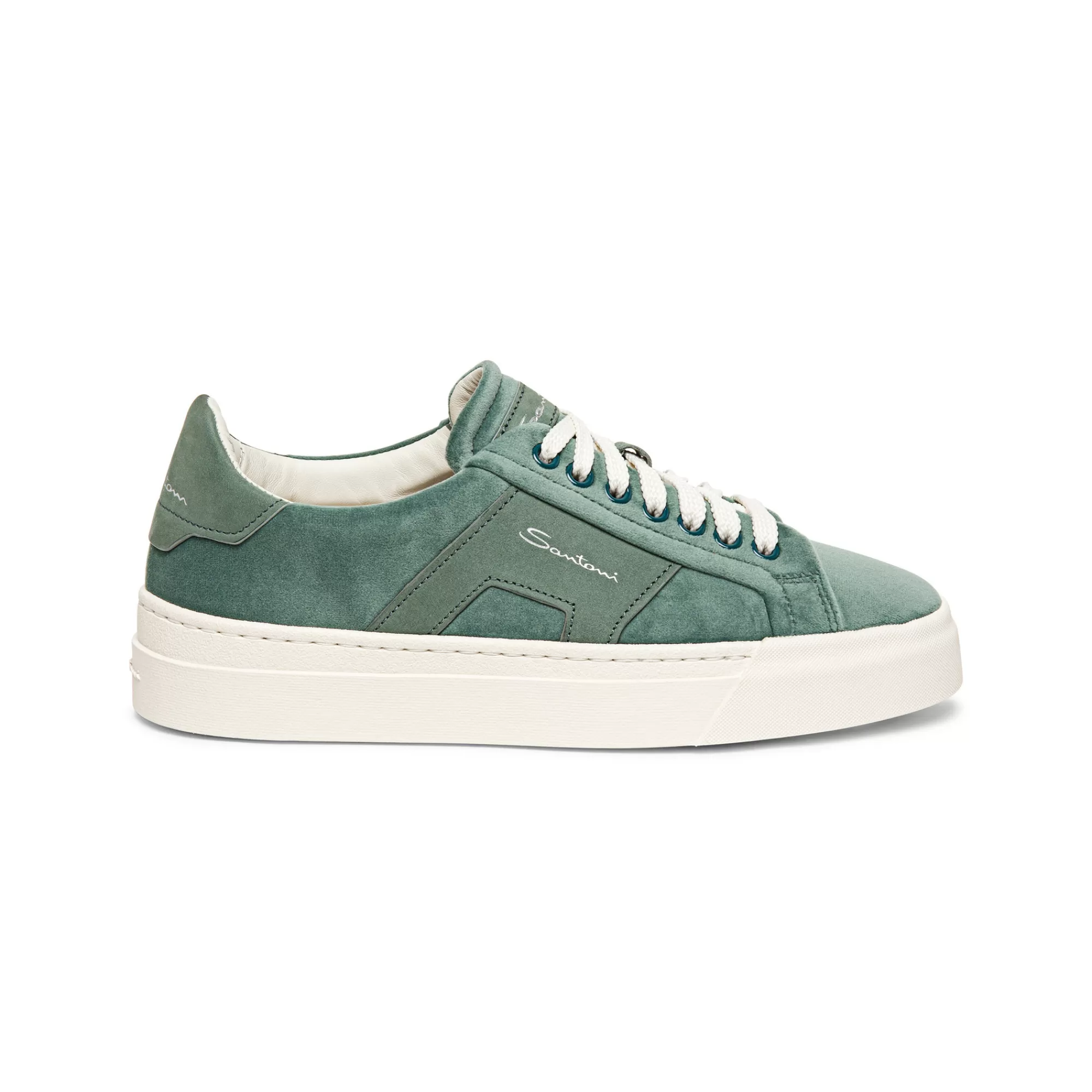 Cheap Double buckle sneaker da donna in velluto e nabuk verde Vedi tutte le calzature | Sneakers