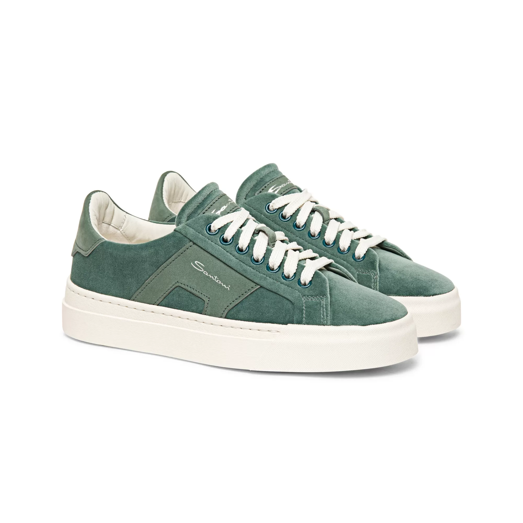 Cheap Double buckle sneaker da donna in velluto e nabuk verde Vedi tutte le calzature | Sneakers