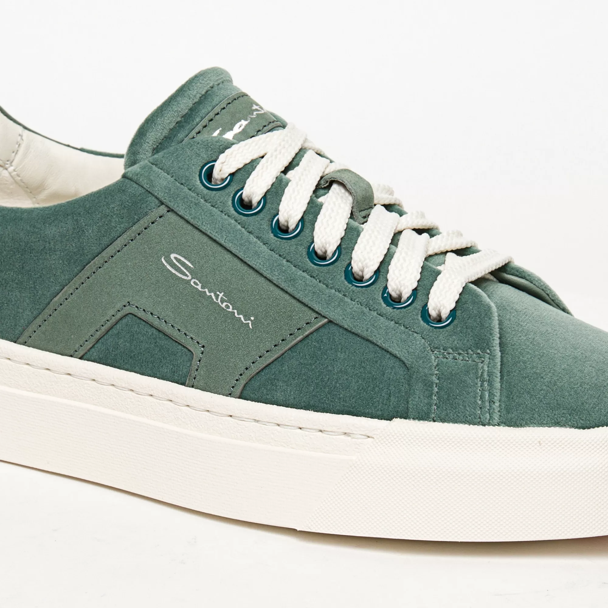 Cheap Double buckle sneaker da donna in velluto e nabuk verde Vedi tutte le calzature | Sneakers