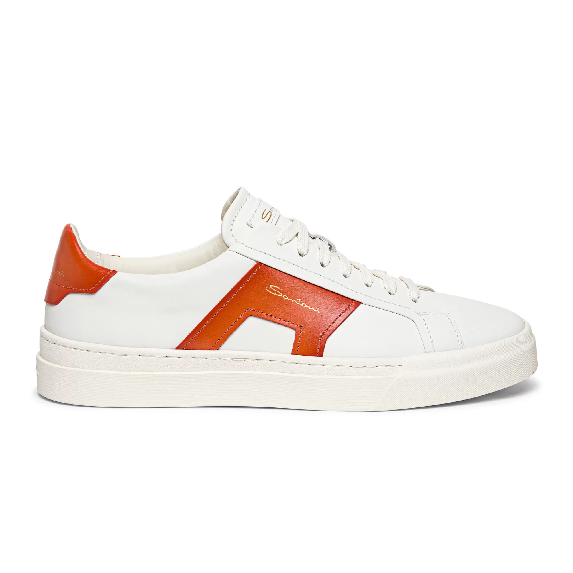Outlet Double buckle sneaker da uomo in pelle bianca e arancione Vedi tutte le calzature | Sneakers