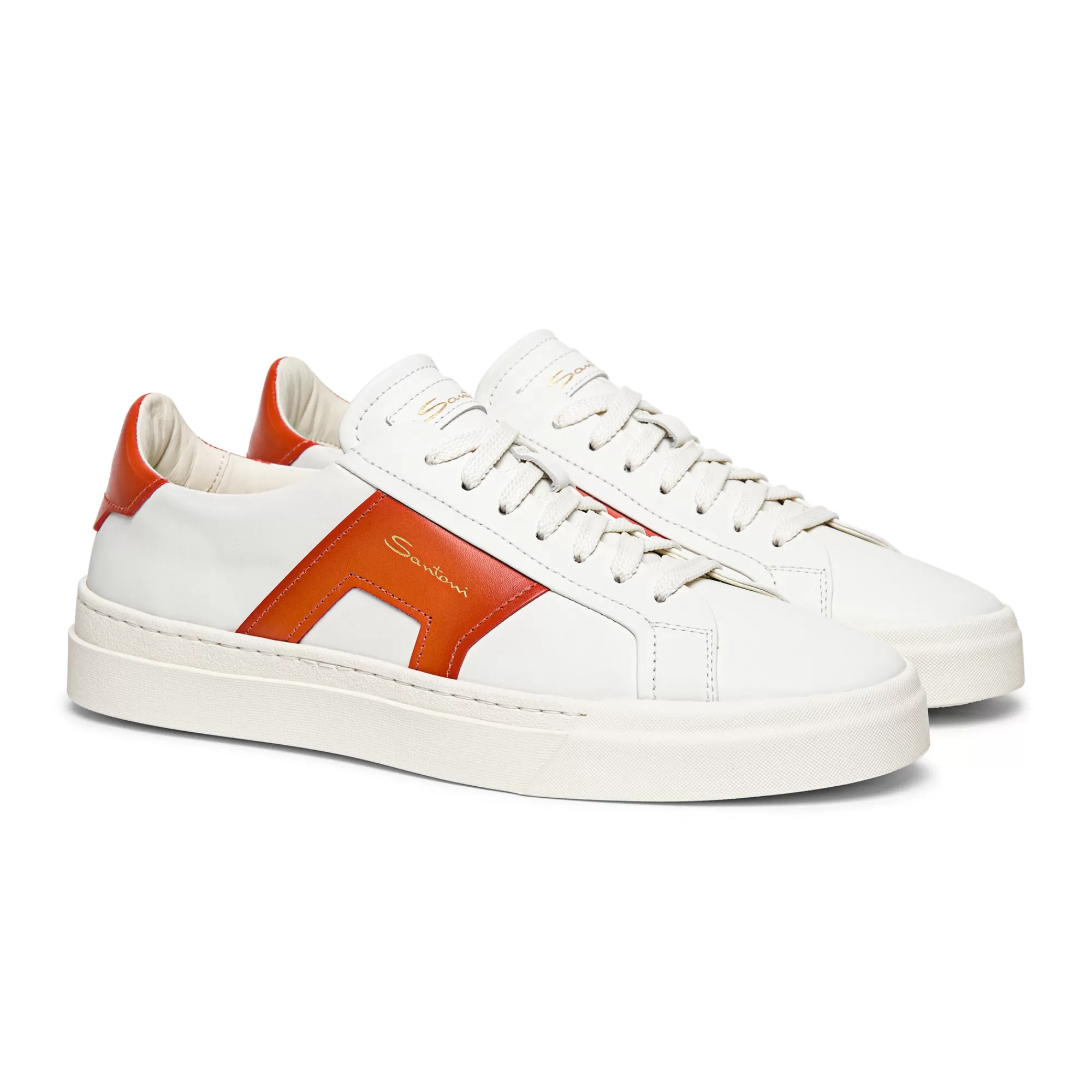 Outlet Double buckle sneaker da uomo in pelle bianca e arancione Vedi tutte le calzature | Sneakers