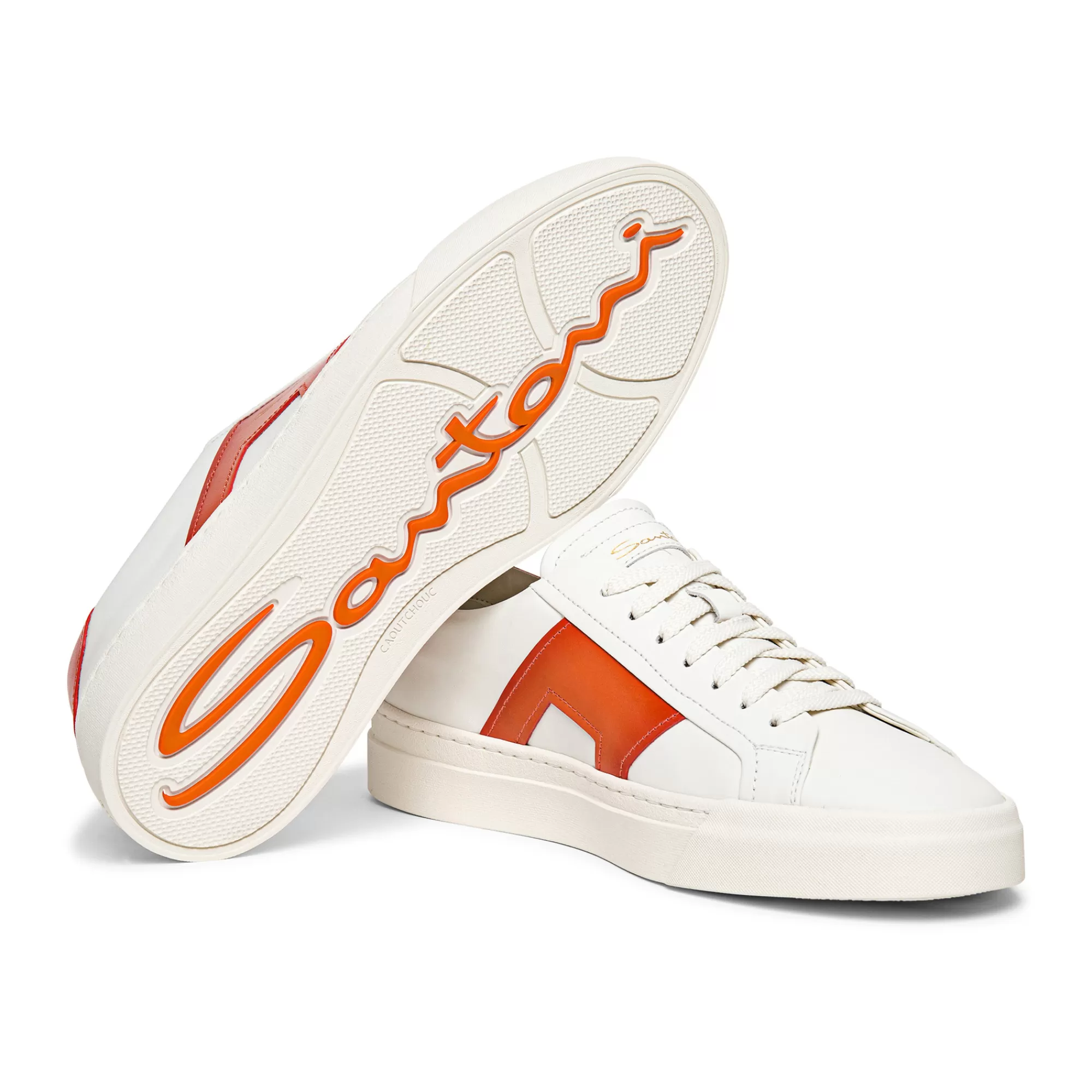 Outlet Double buckle sneaker da uomo in pelle bianca e arancione Vedi tutte le calzature | Sneakers