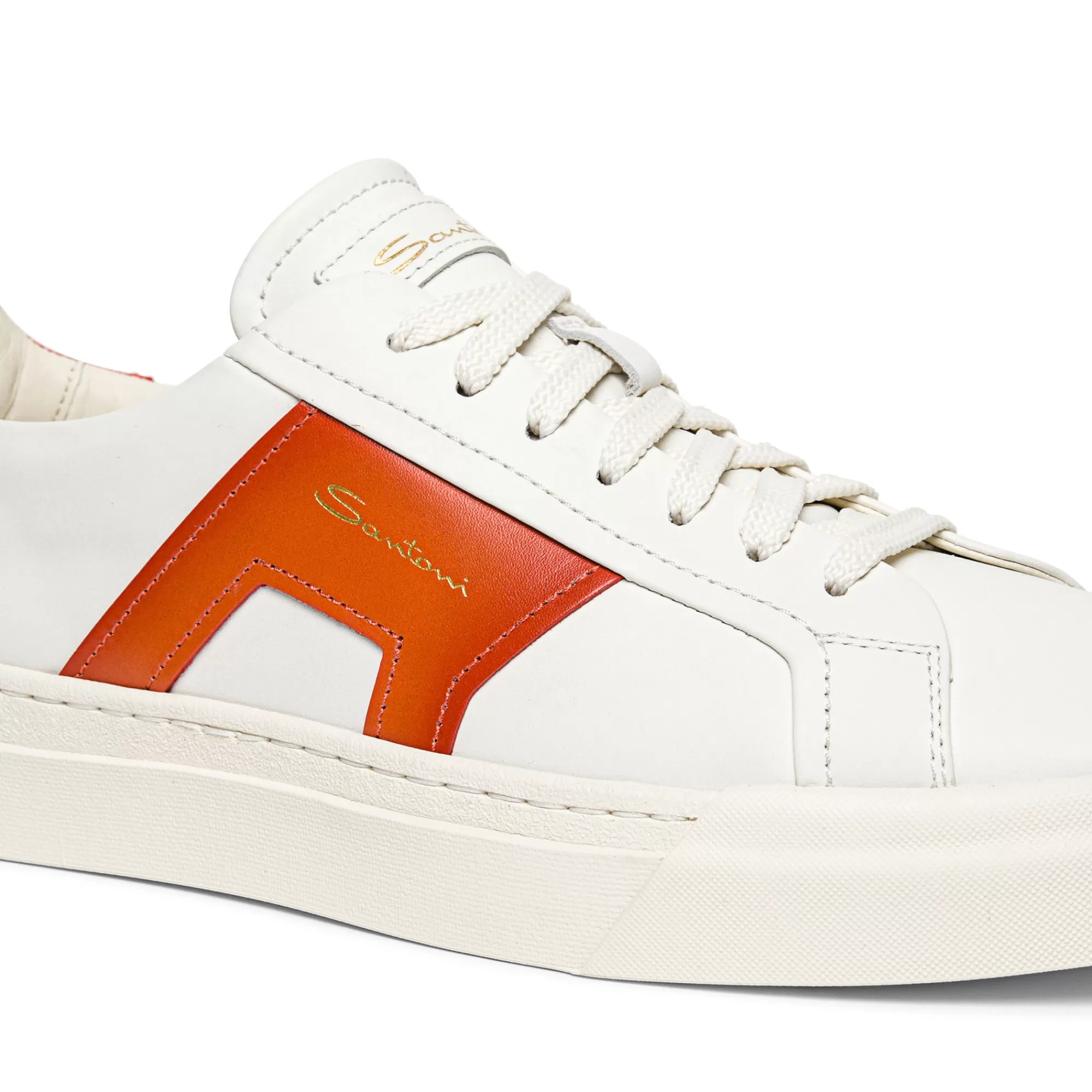 Outlet Double buckle sneaker da uomo in pelle bianca e arancione Vedi tutte le calzature | Sneakers