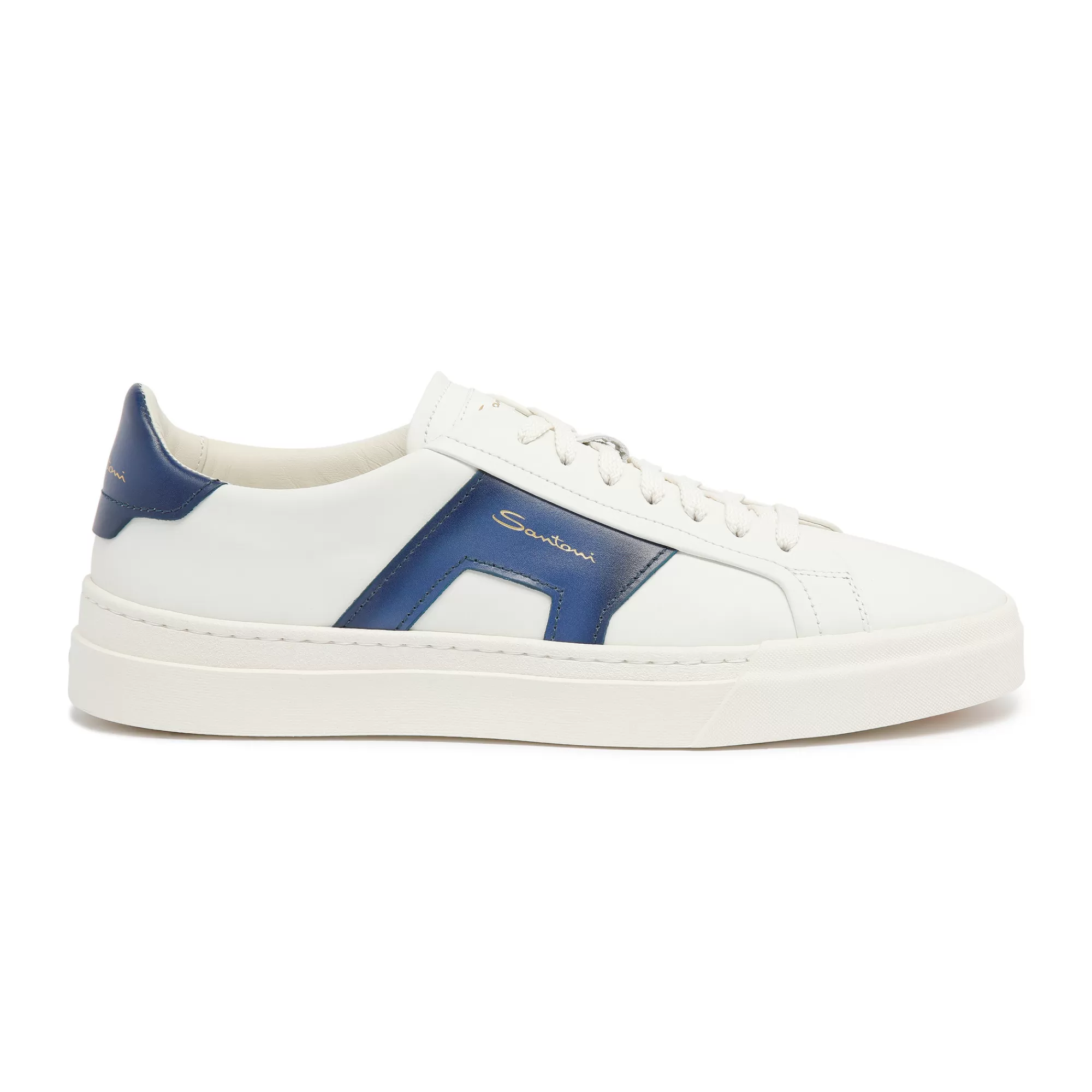 Best Sale Double buckle sneaker da uomo in pelle bianca e blu Vedi tutte le calzature | Sneakers