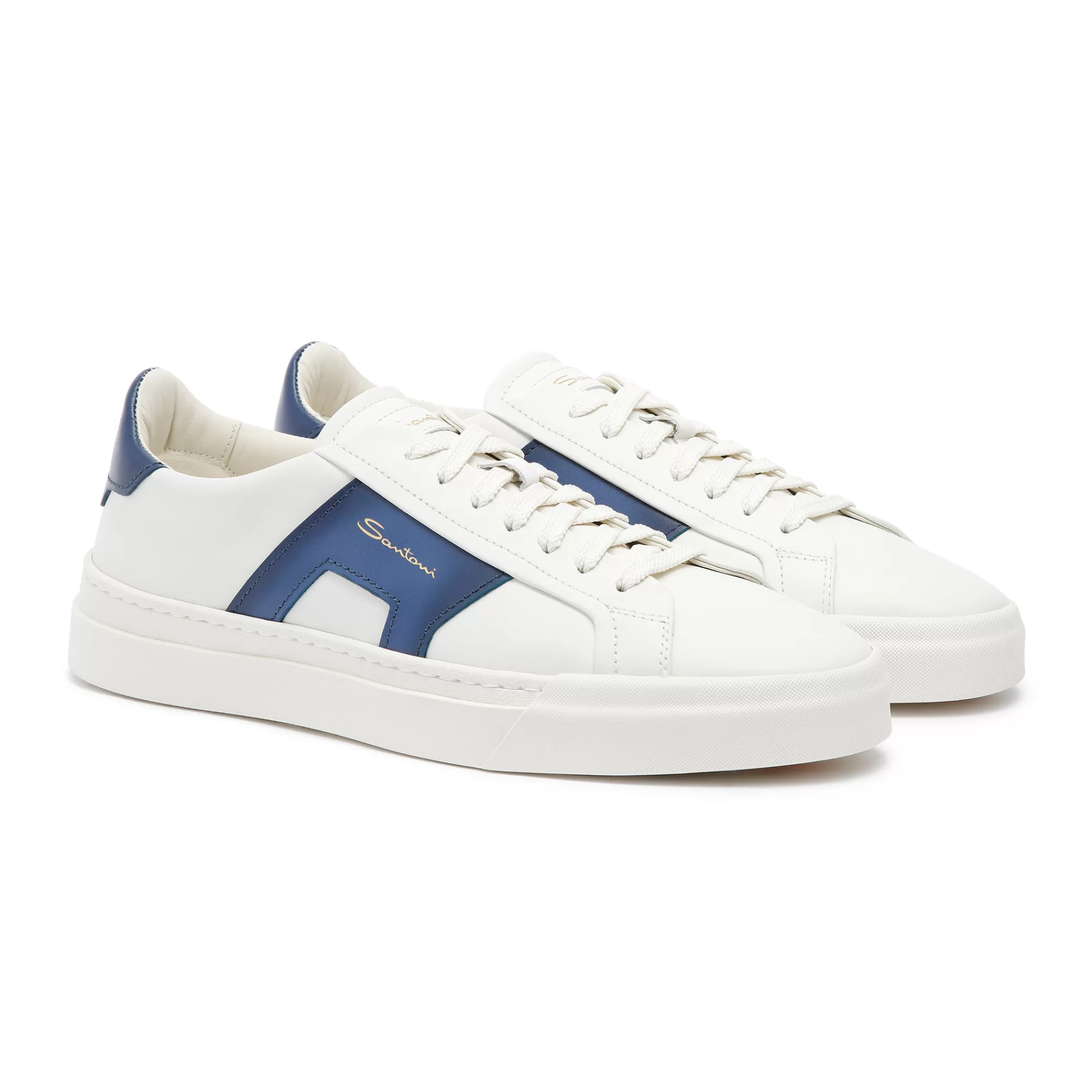 Best Sale Double buckle sneaker da uomo in pelle bianca e blu Vedi tutte le calzature | Sneakers