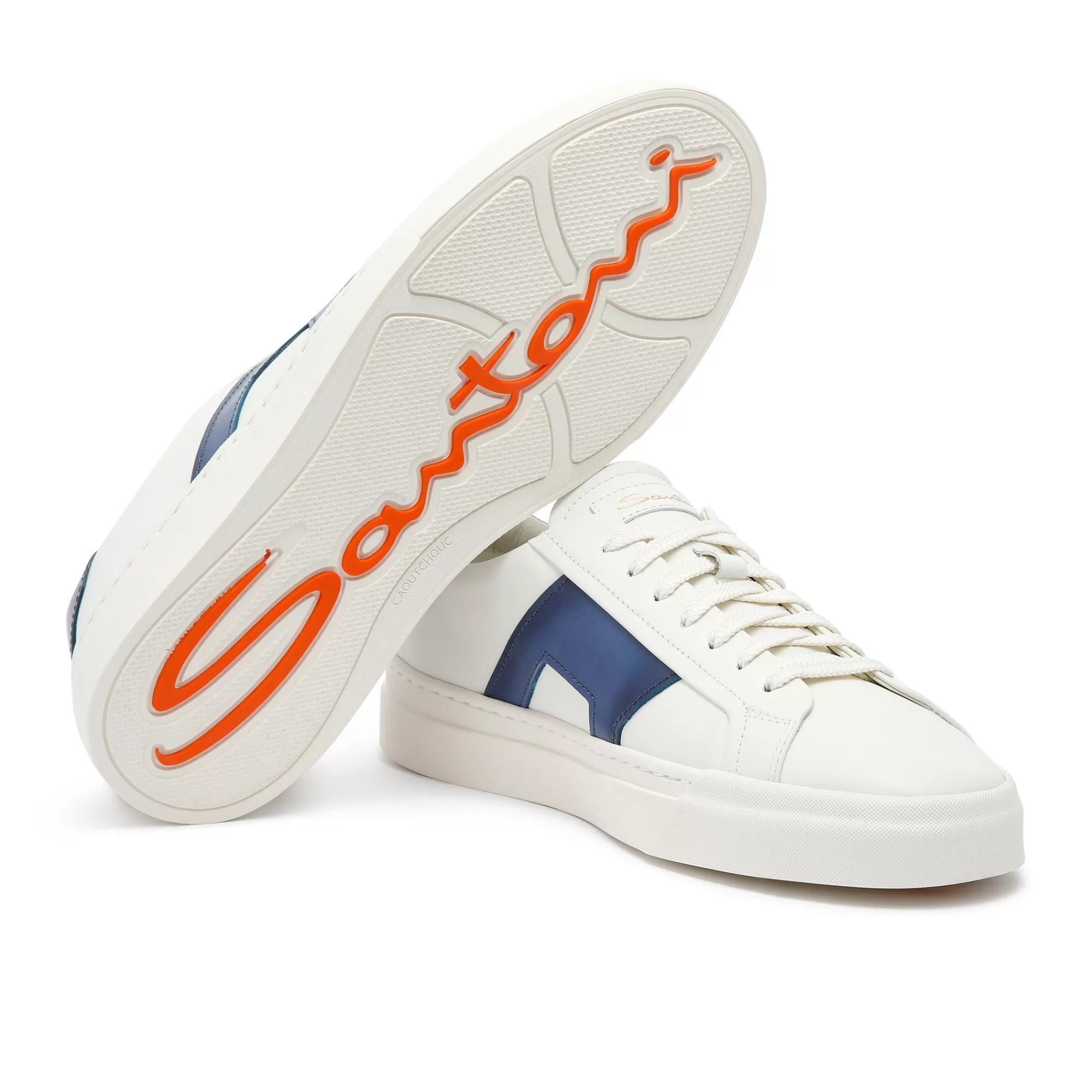 Best Sale Double buckle sneaker da uomo in pelle bianca e blu Vedi tutte le calzature | Sneakers