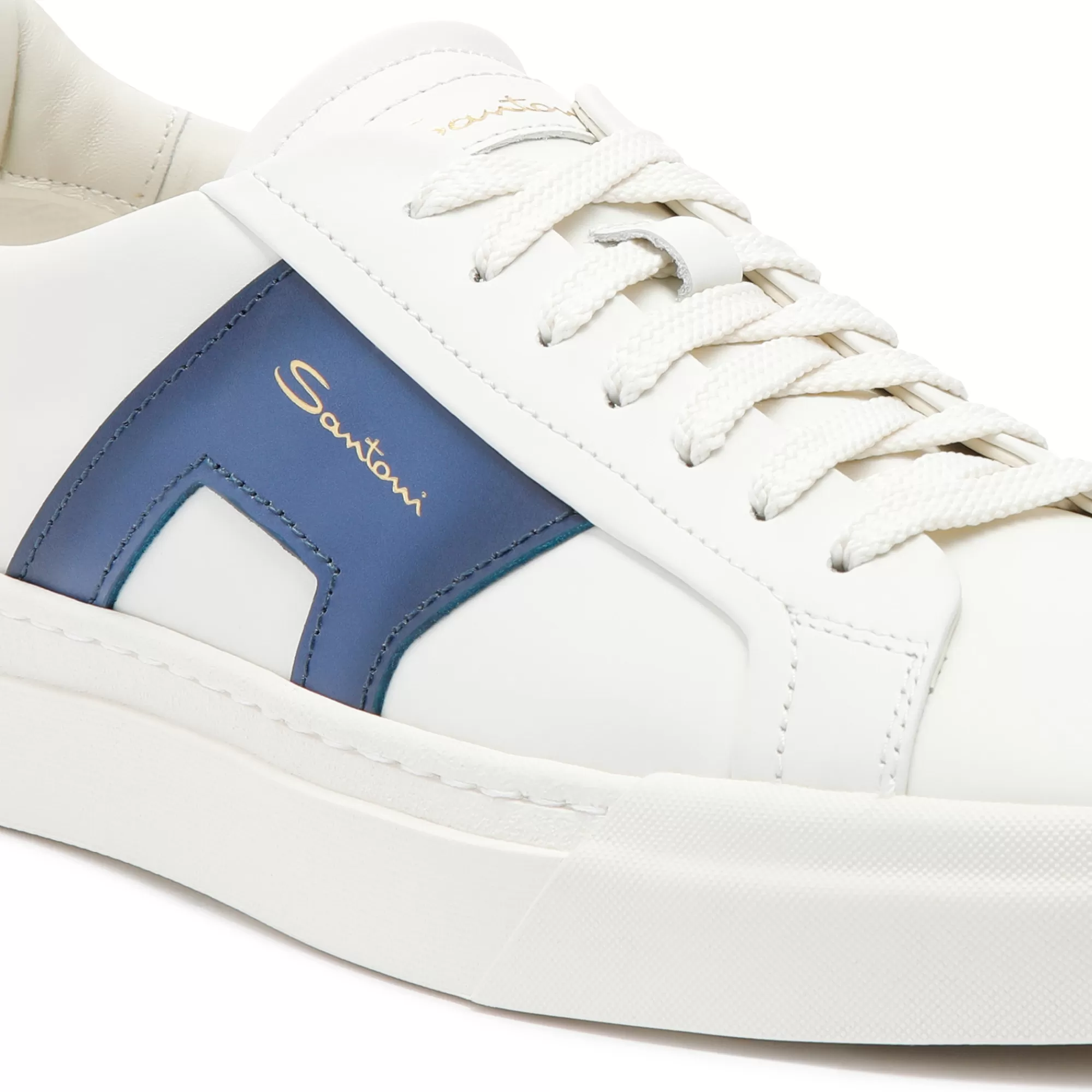 Best Sale Double buckle sneaker da uomo in pelle bianca e blu Vedi tutte le calzature | Sneakers