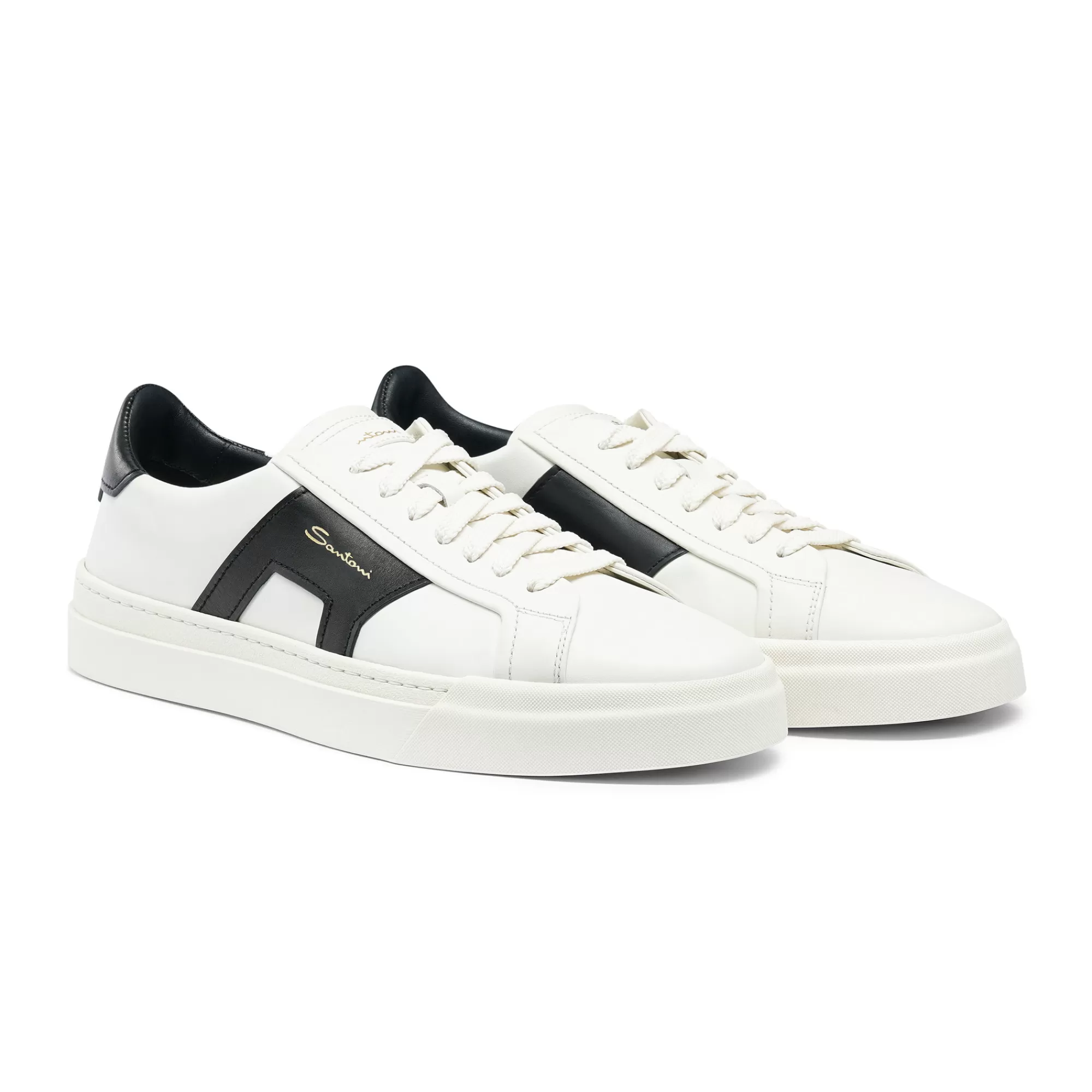 Clearance Double buckle sneaker da uomo in pelle bianca e nera Vedi tutte le calzature | Sneakers