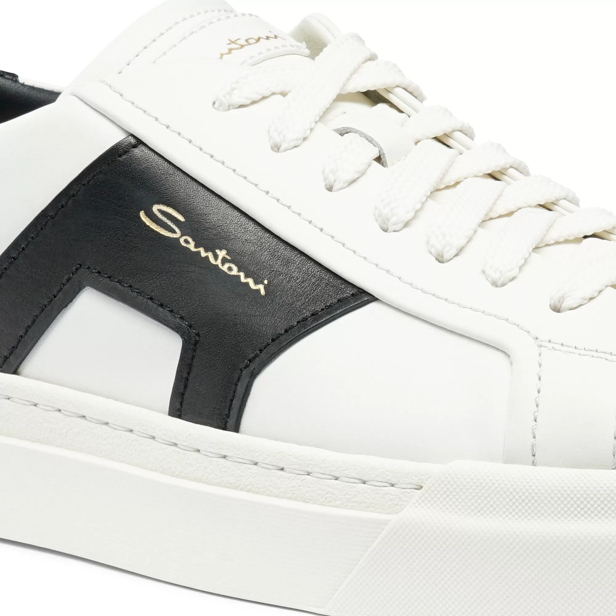 Clearance Double buckle sneaker da uomo in pelle bianca e nera Vedi tutte le calzature | Sneakers