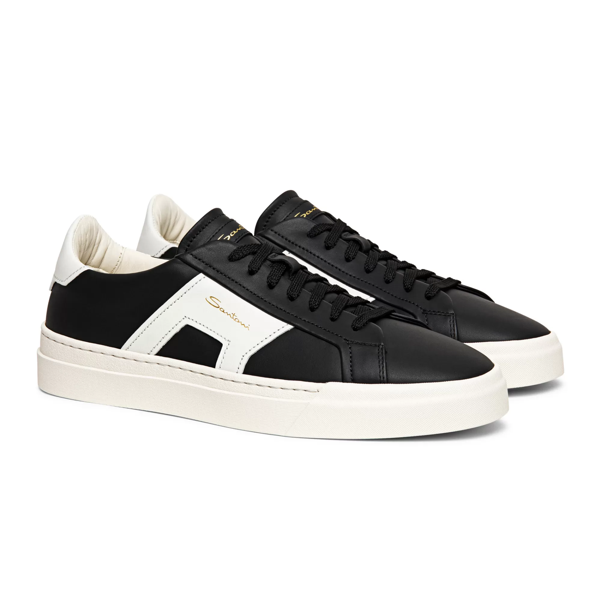 Best Sale Double buckle sneaker da uomo in pelle bianca e nera Vedi tutte le calzature | Sneakers