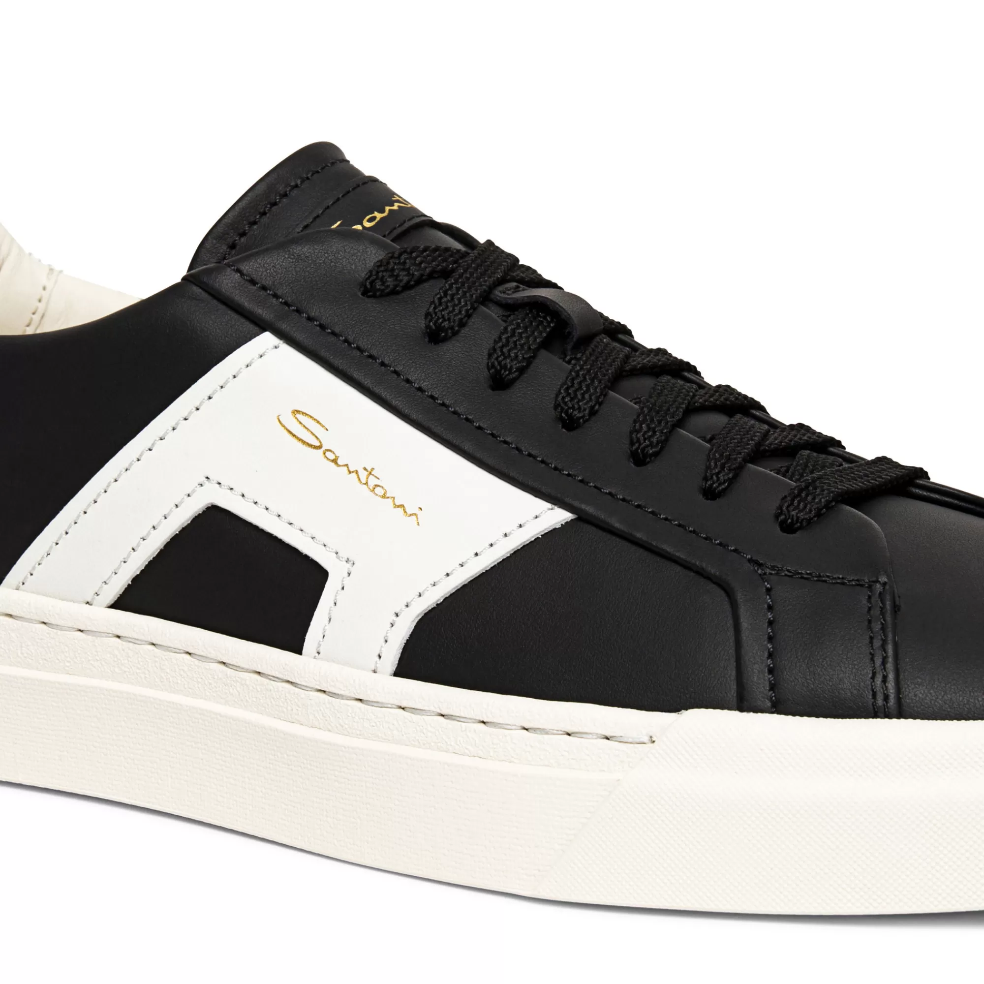 Best Sale Double buckle sneaker da uomo in pelle bianca e nera Vedi tutte le calzature | Sneakers
