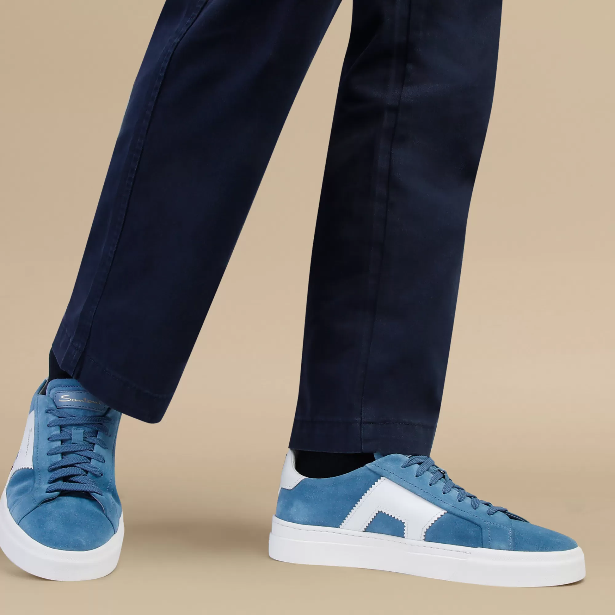 Fashion Double buckle sneaker da uomo in suede azzurro Vedi tutte le calzature | Sneakers