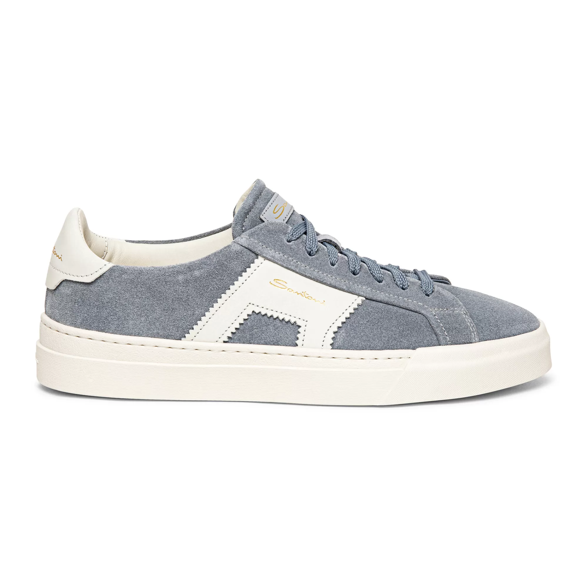 Best Sale Double buckle sneaker da uomo in suede e pelle azzurra e bianca Vedi tutte le calzature | Sneakers