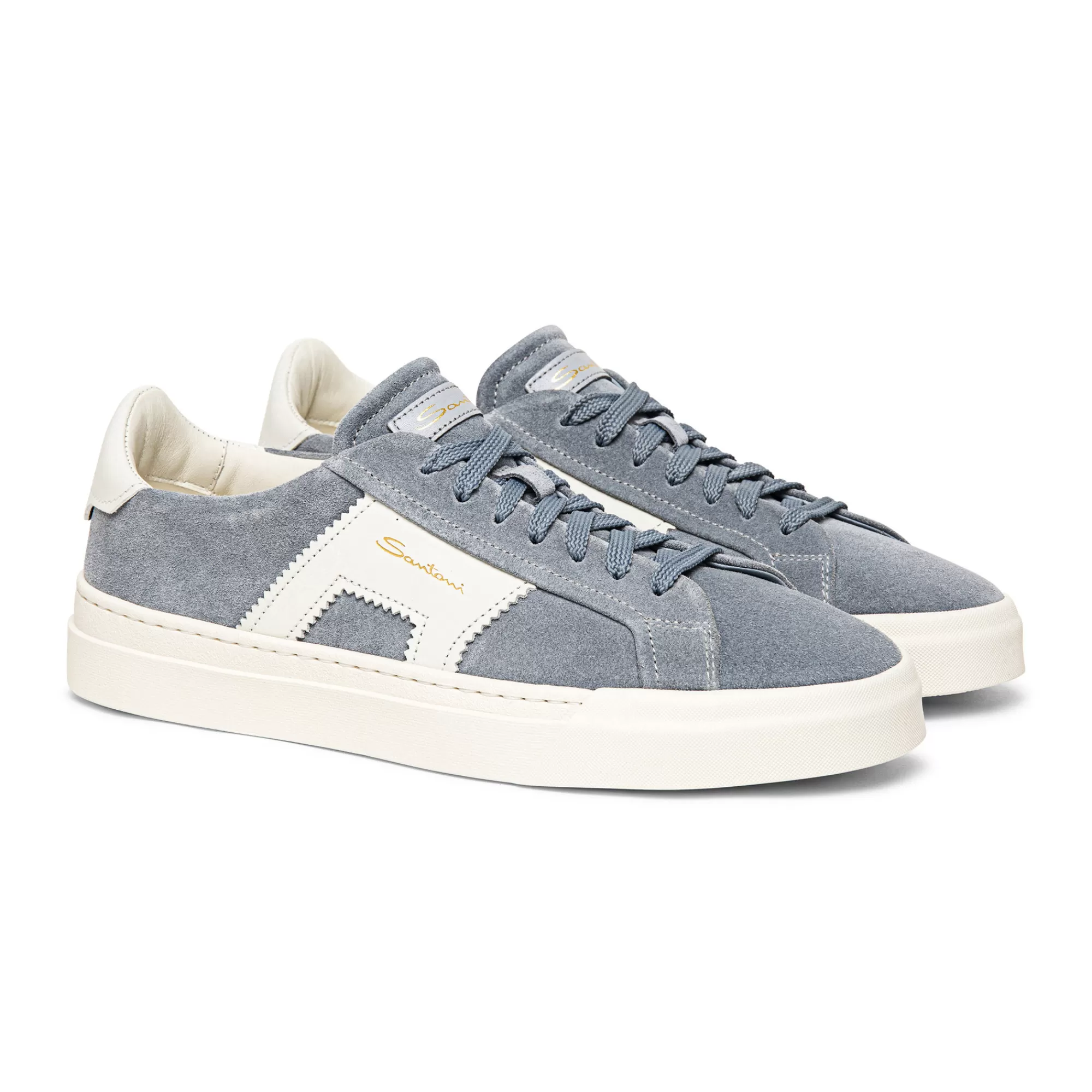 Best Sale Double buckle sneaker da uomo in suede e pelle azzurra e bianca Vedi tutte le calzature | Sneakers