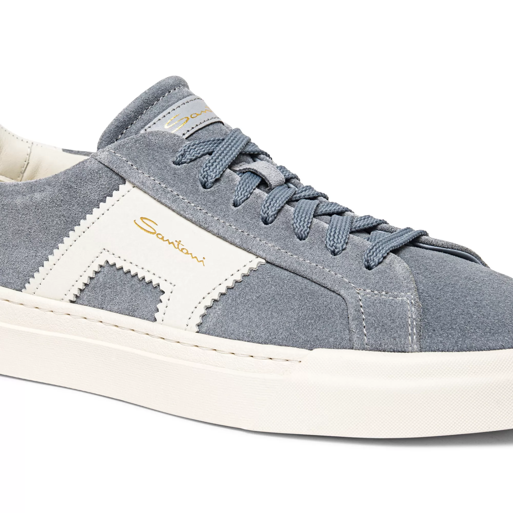 Best Sale Double buckle sneaker da uomo in suede e pelle azzurra e bianca Vedi tutte le calzature | Sneakers