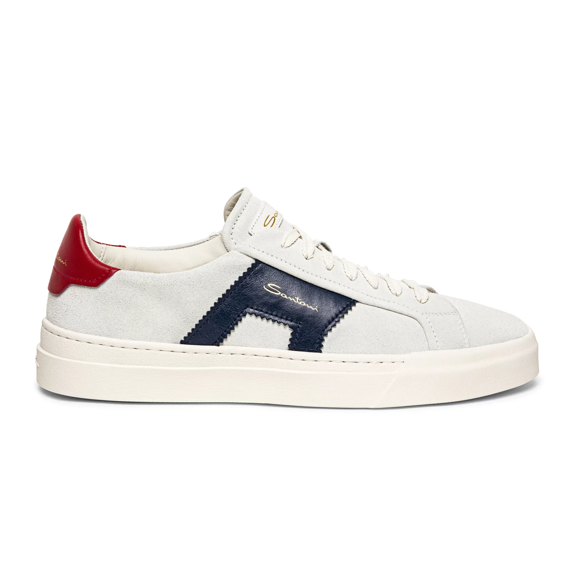 Store Double buckle sneaker da uomo in suede e pelle bianca, blu e rossa Vedi tutte le calzature | Sneakers